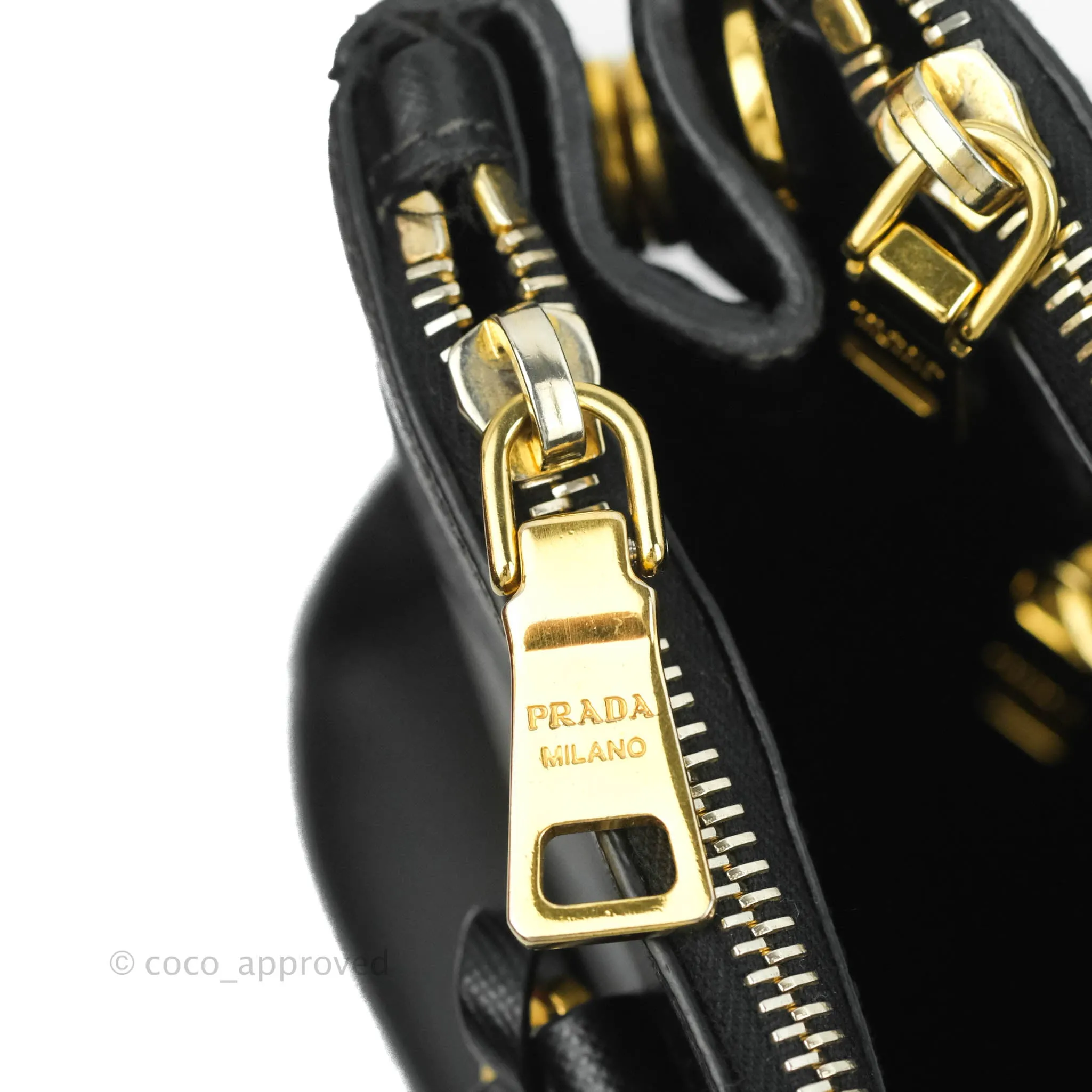 Prada Galleria Double Lux Black Saffiano Leather Zip Satchel