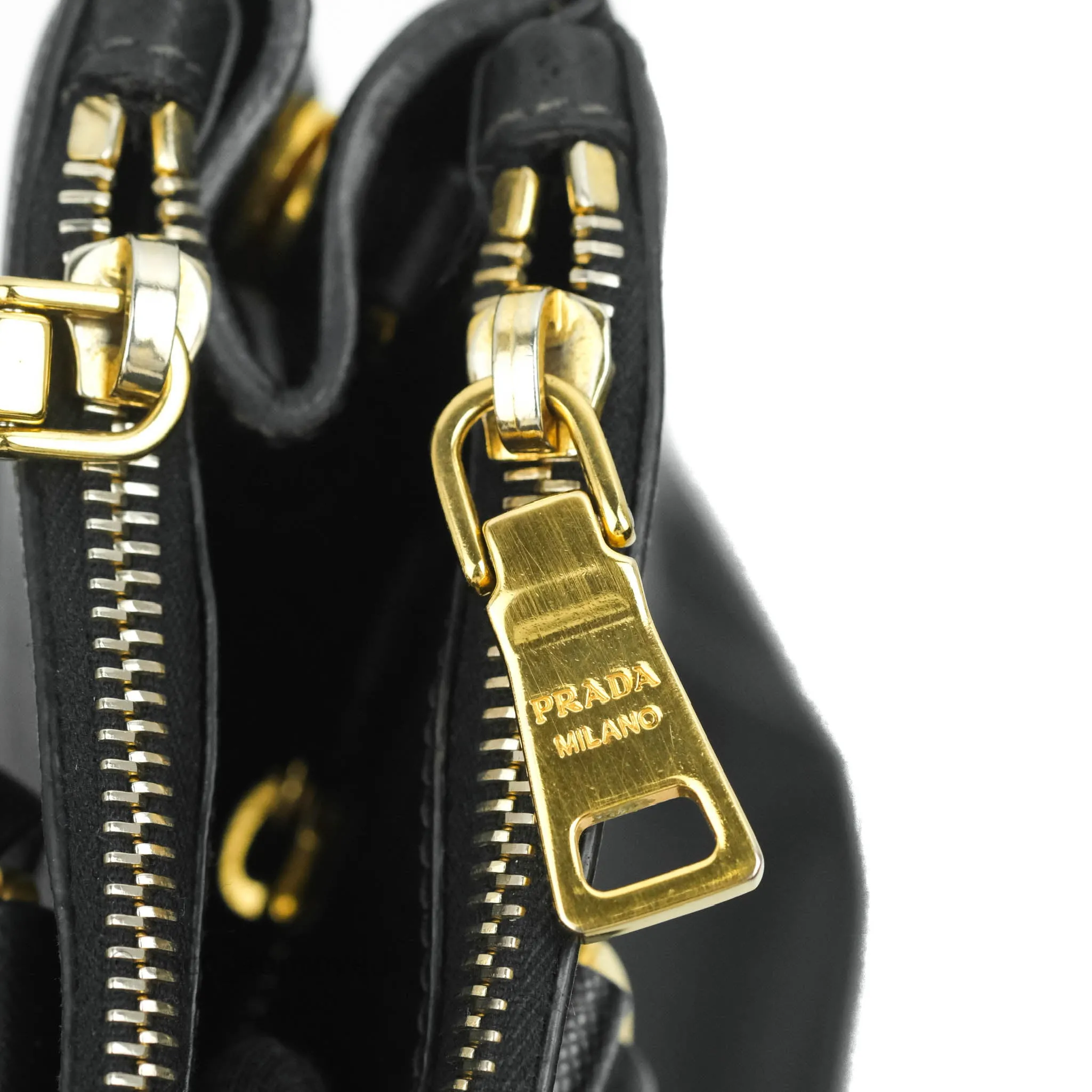 Prada Galleria Double Lux Black Saffiano Leather Zip Satchel