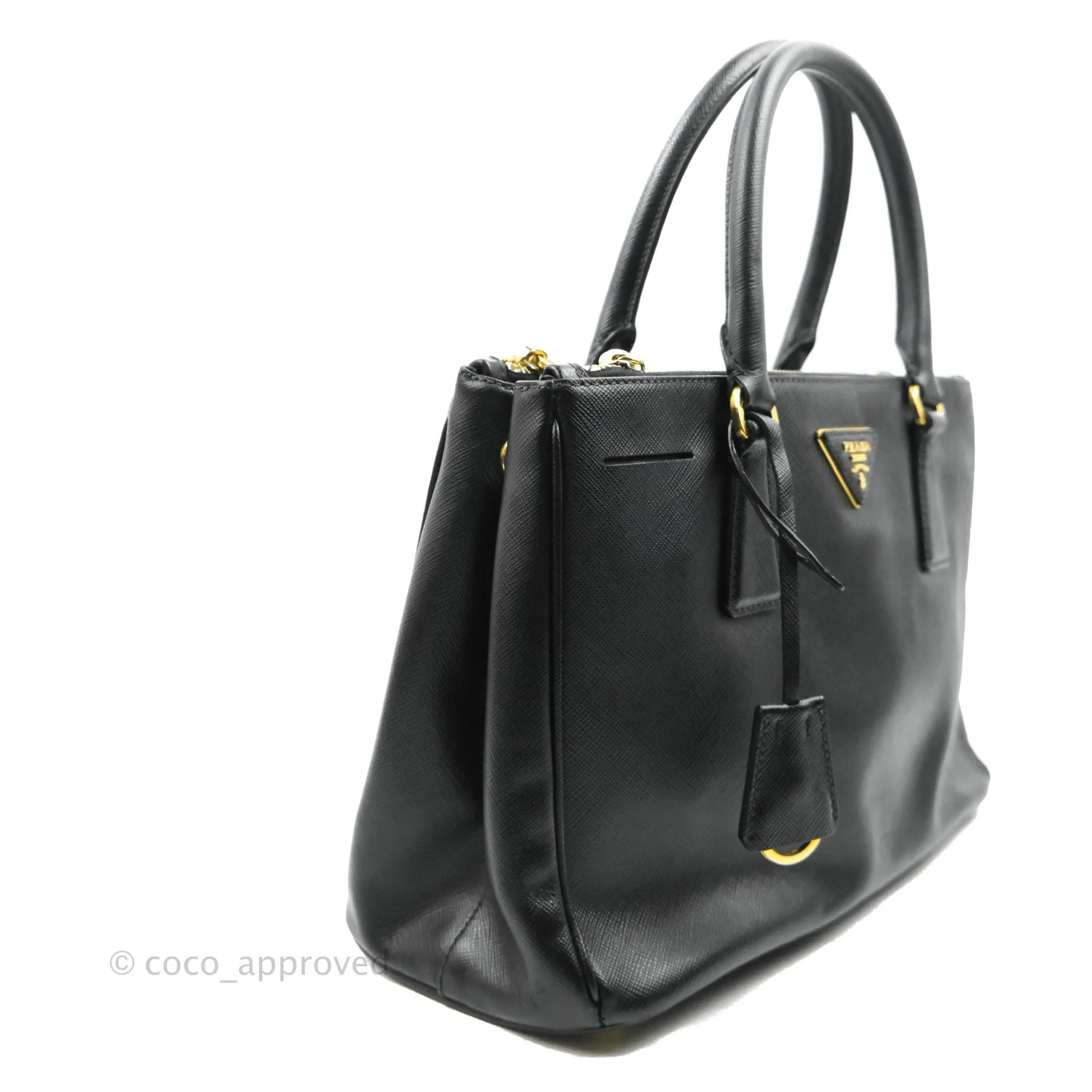 Prada Galleria Double Lux Black Saffiano Leather Zip Satchel