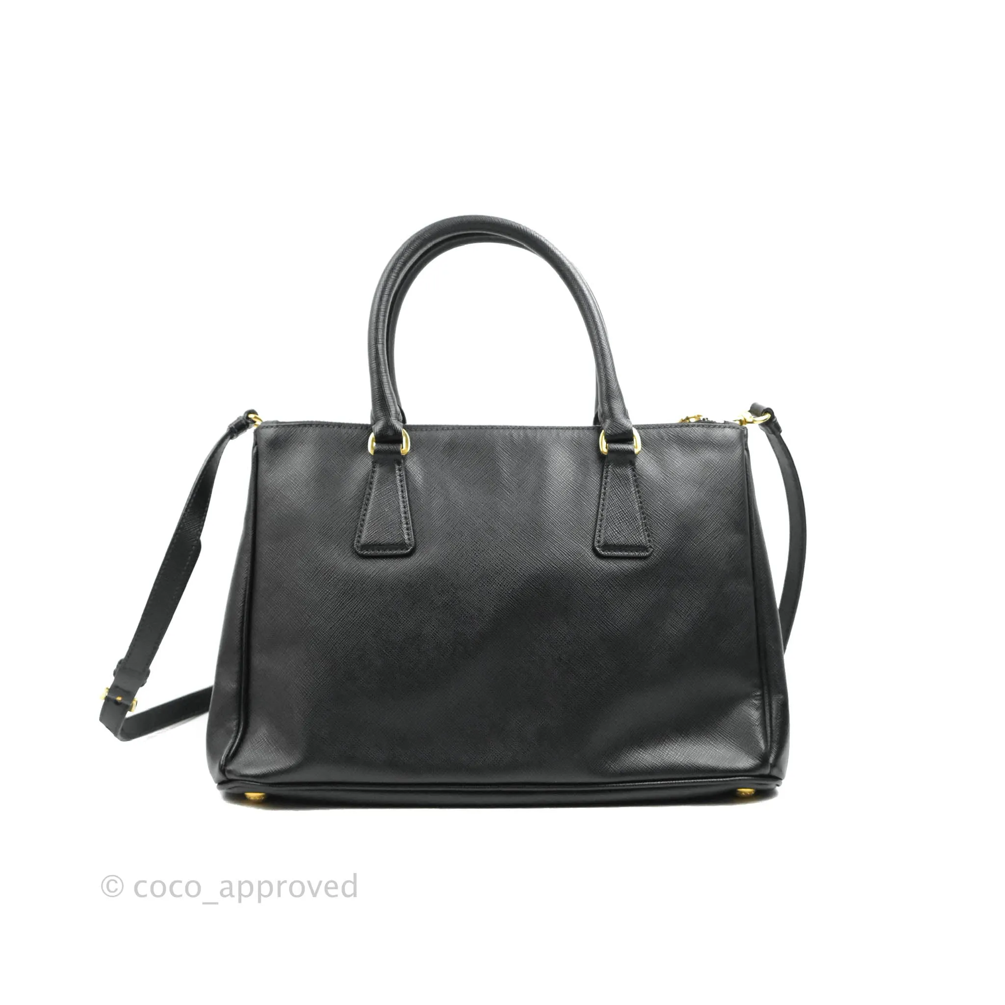 Prada Galleria Double Lux Black Saffiano Leather Zip Satchel