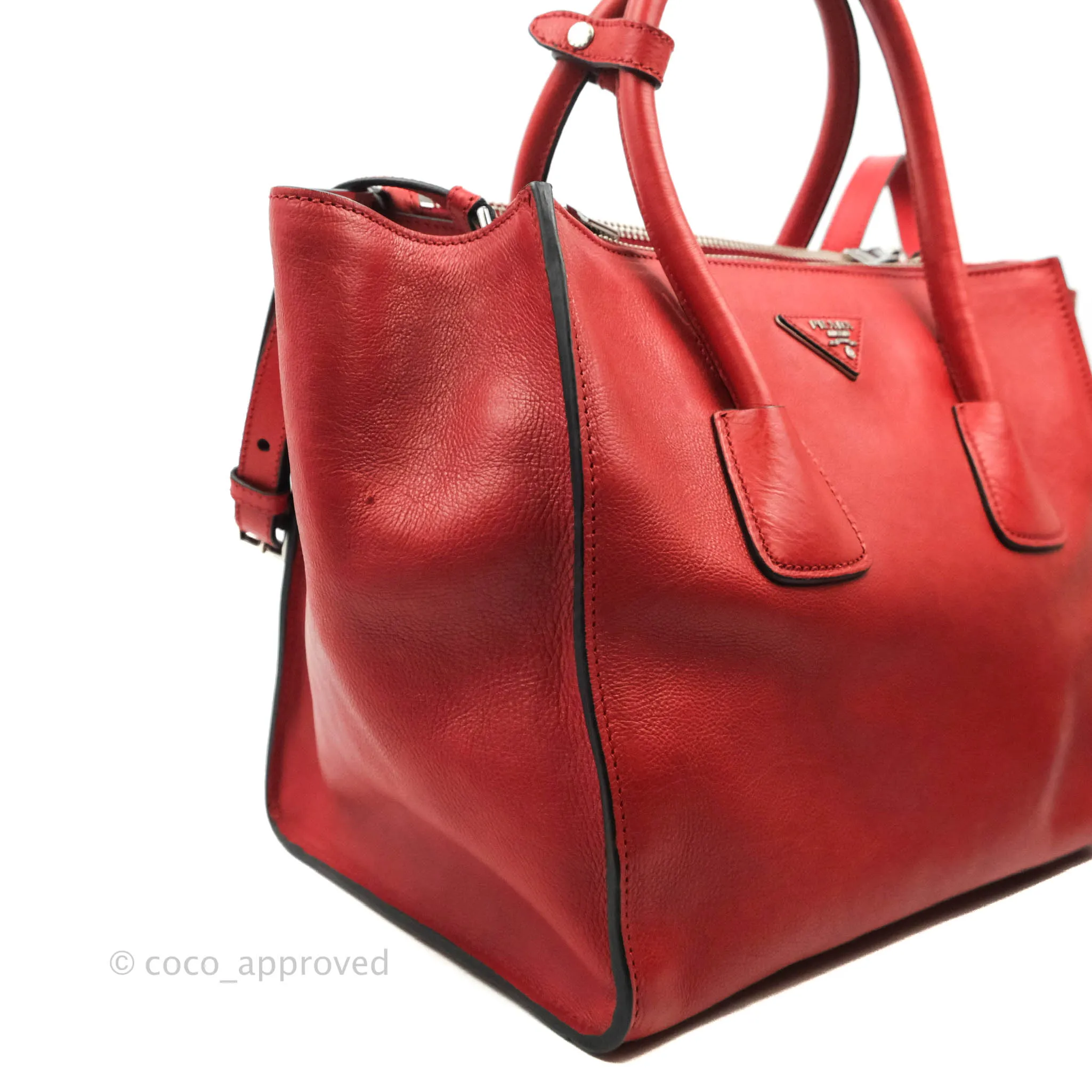 Prada Glace Calf Twin Pocket Tote Red