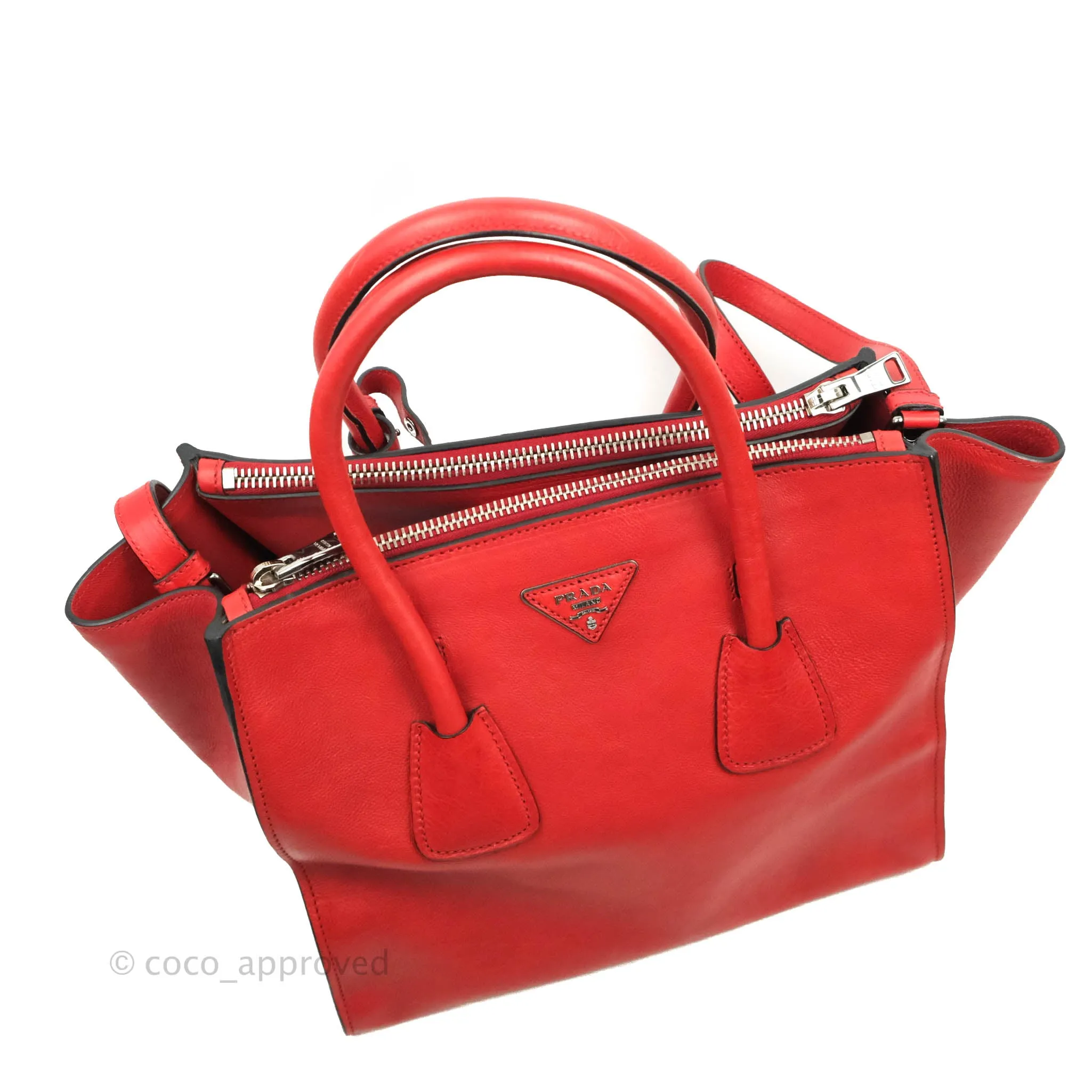 Prada Glace Calf Twin Pocket Tote Red