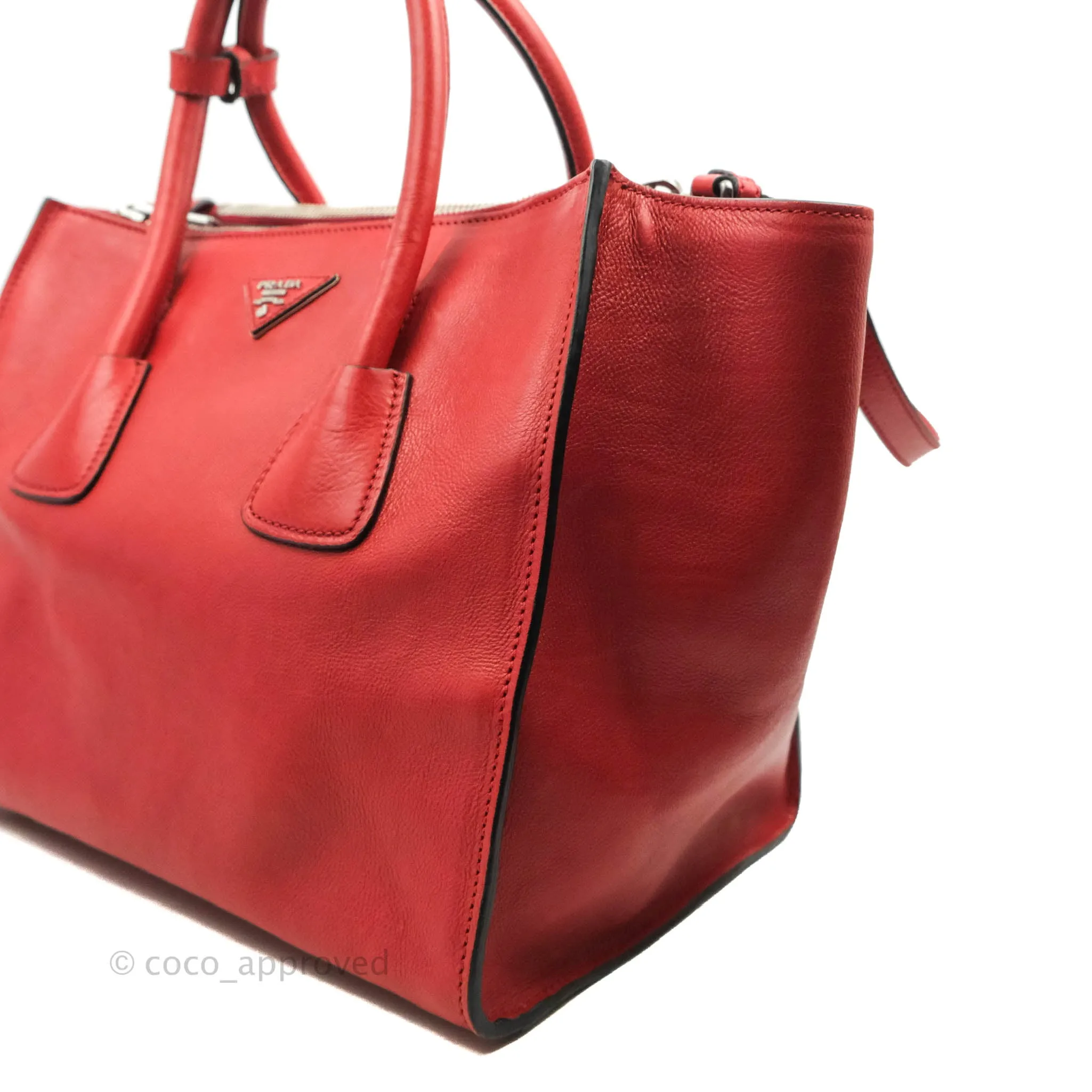 Prada Glace Calf Twin Pocket Tote Red