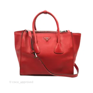 Prada Glace Calf Twin Pocket Tote Red