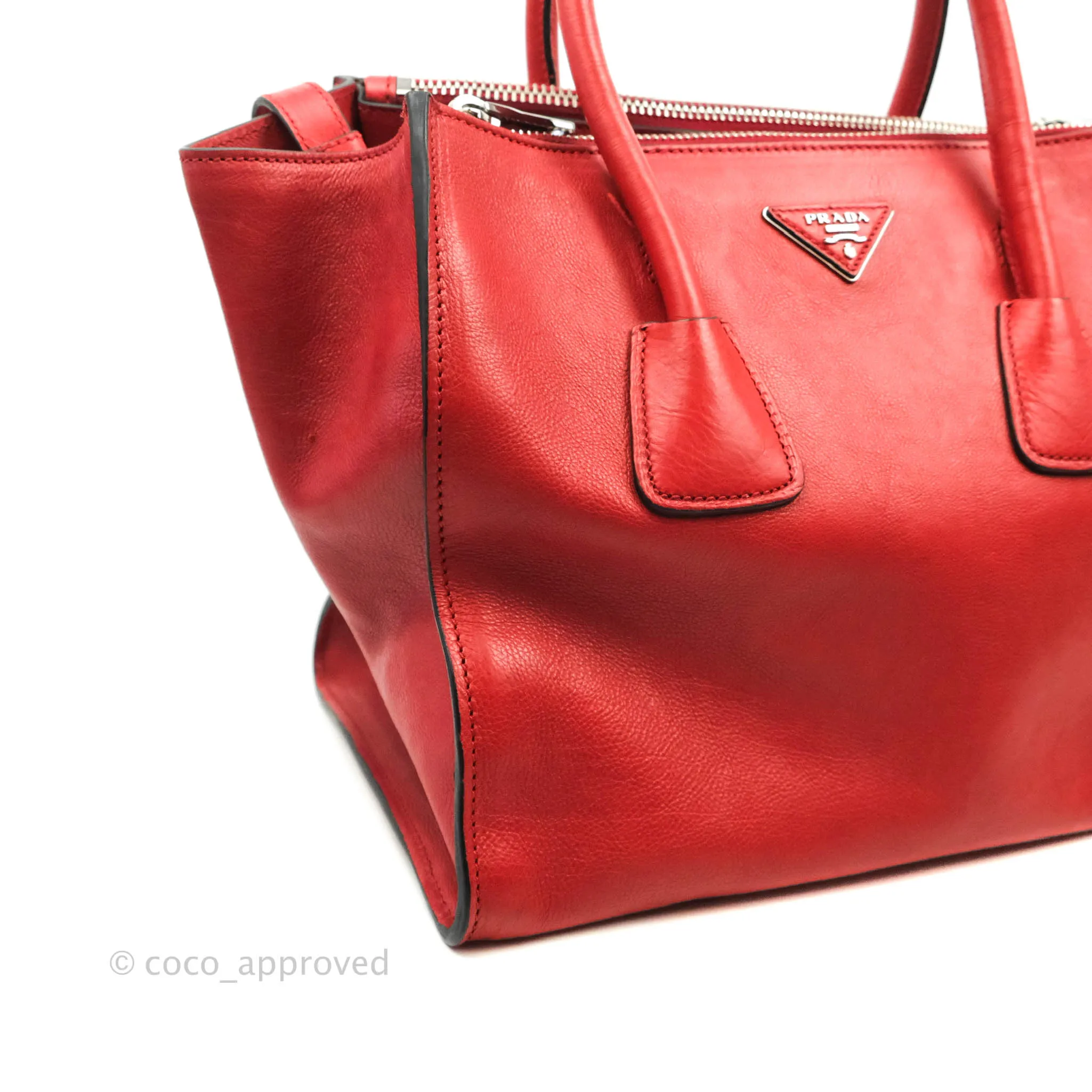 Prada Glace Calf Twin Pocket Tote Red