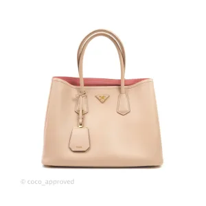 Prada Large Saffiano Cuir Double Prada Bag in Cameo/Rose Gold Hardware