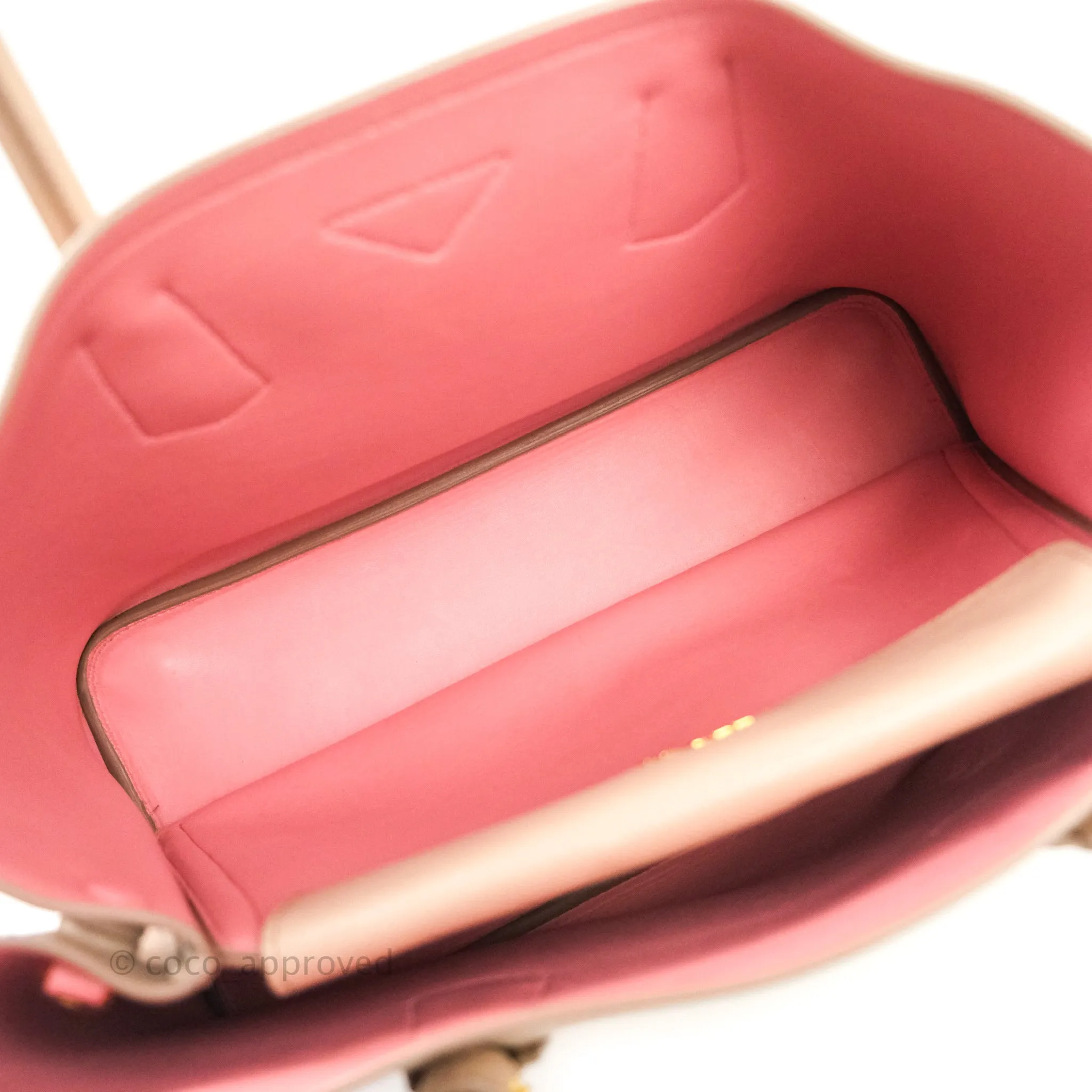 Prada Large Saffiano Cuir Double Prada Bag in Cameo/Rose Gold Hardware