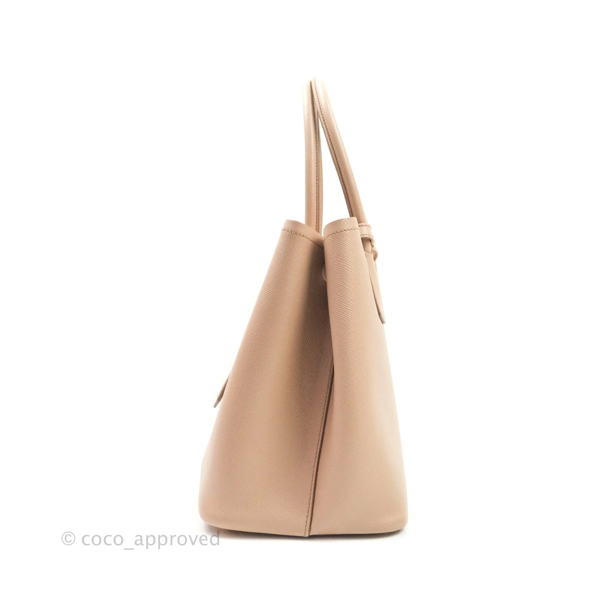 Prada Large Saffiano Cuir Double Prada Bag in Cameo/Rose Gold Hardware