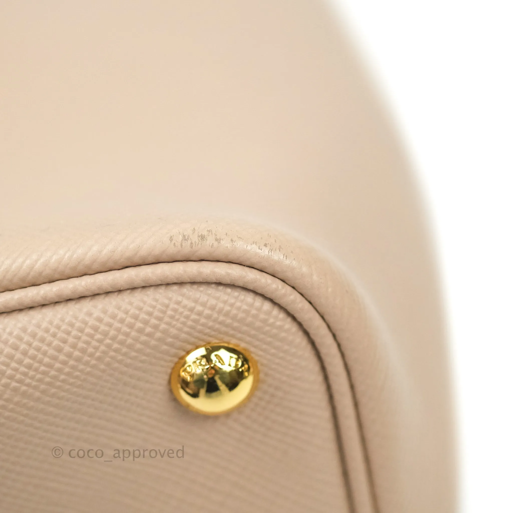 Prada Large Saffiano Cuir Double Prada Bag in Cameo/Rose Gold Hardware