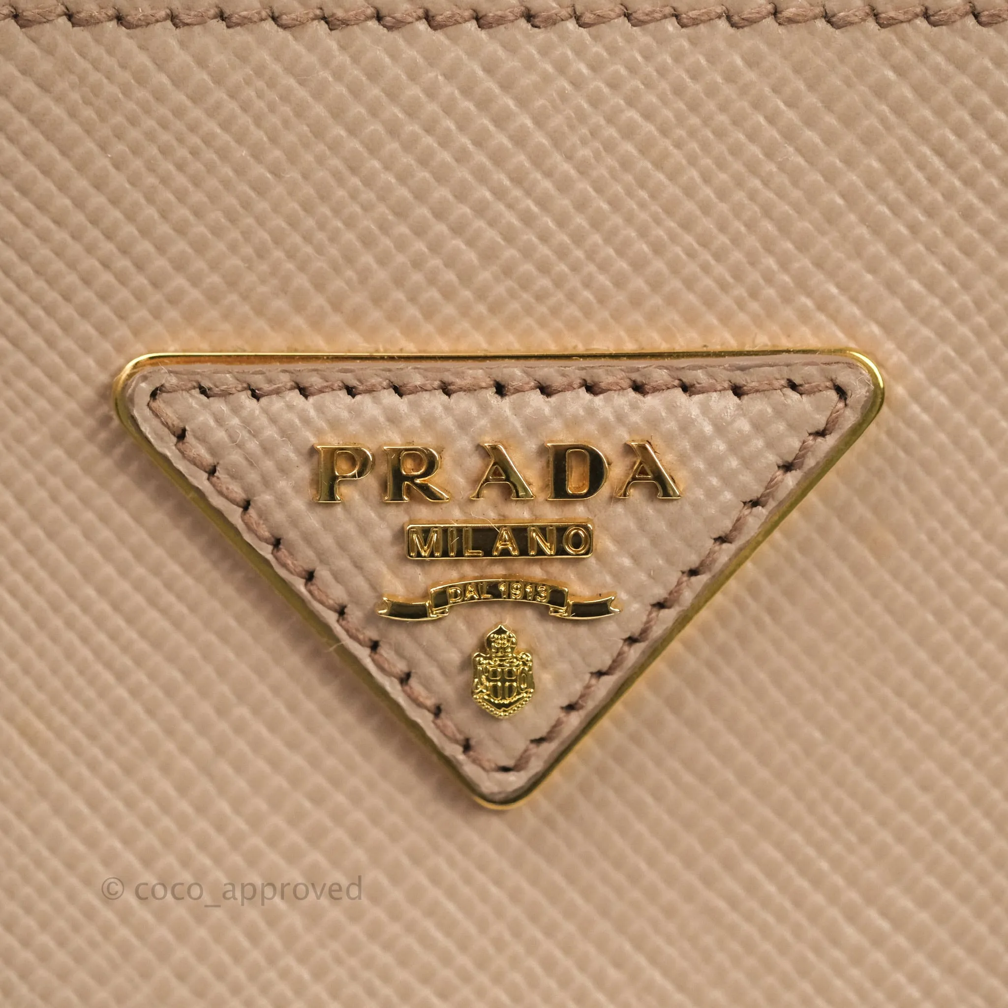 Prada Large Saffiano Cuir Double Prada Bag in Cameo/Rose Gold Hardware