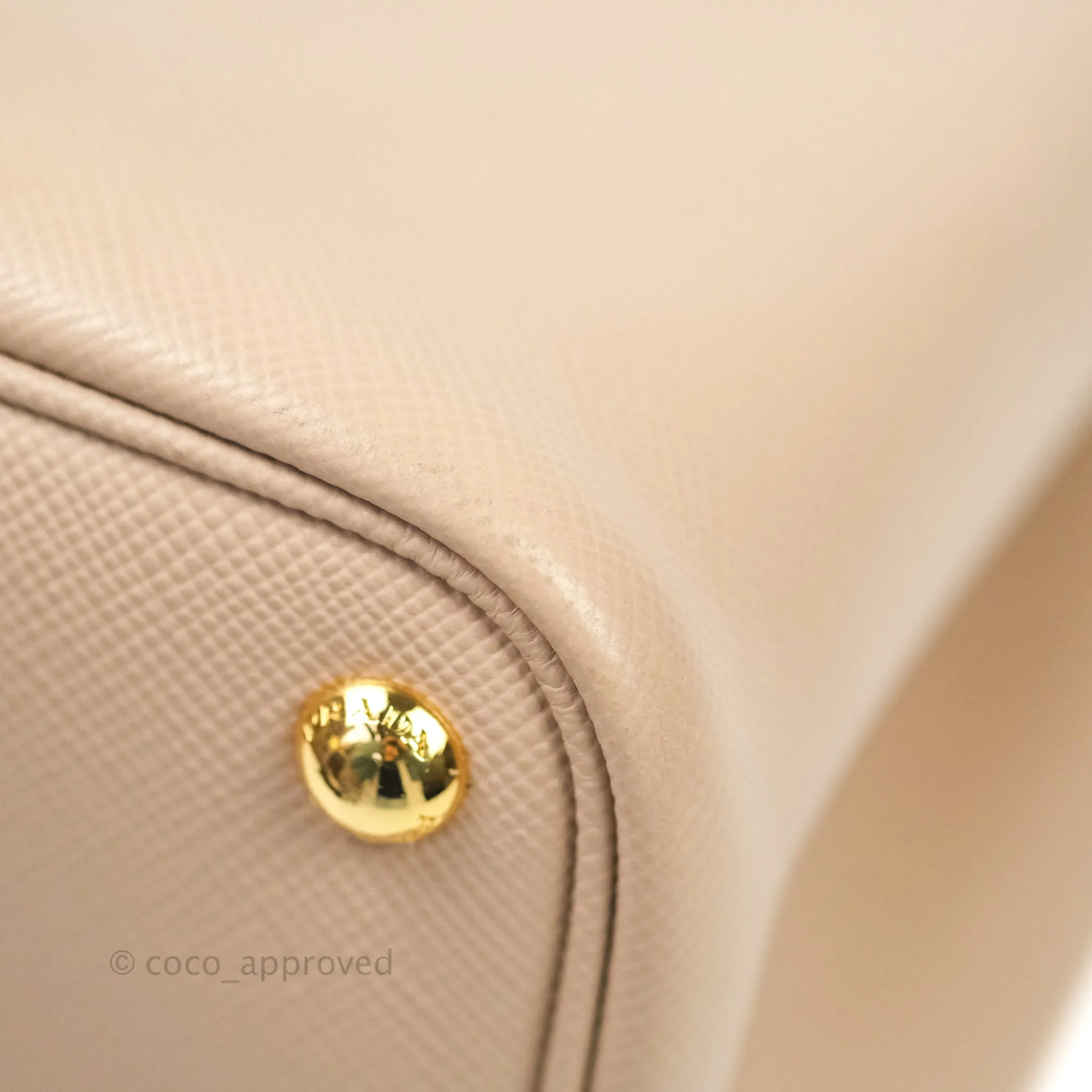 Prada Large Saffiano Cuir Double Prada Bag in Cameo/Rose Gold Hardware