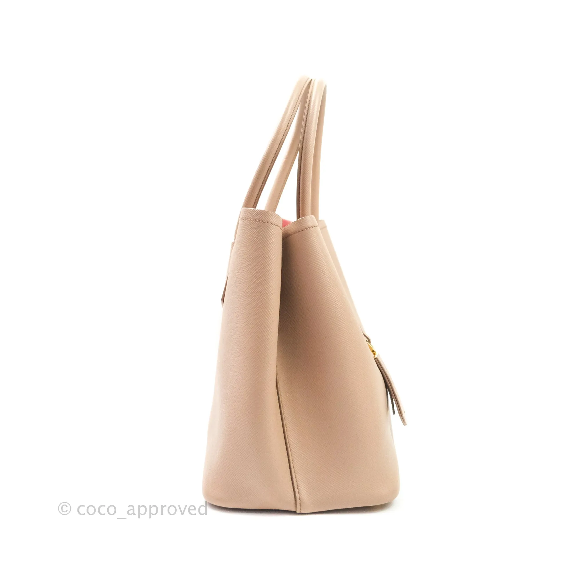 Prada Large Saffiano Cuir Double Prada Bag in Cameo/Rose Gold Hardware
