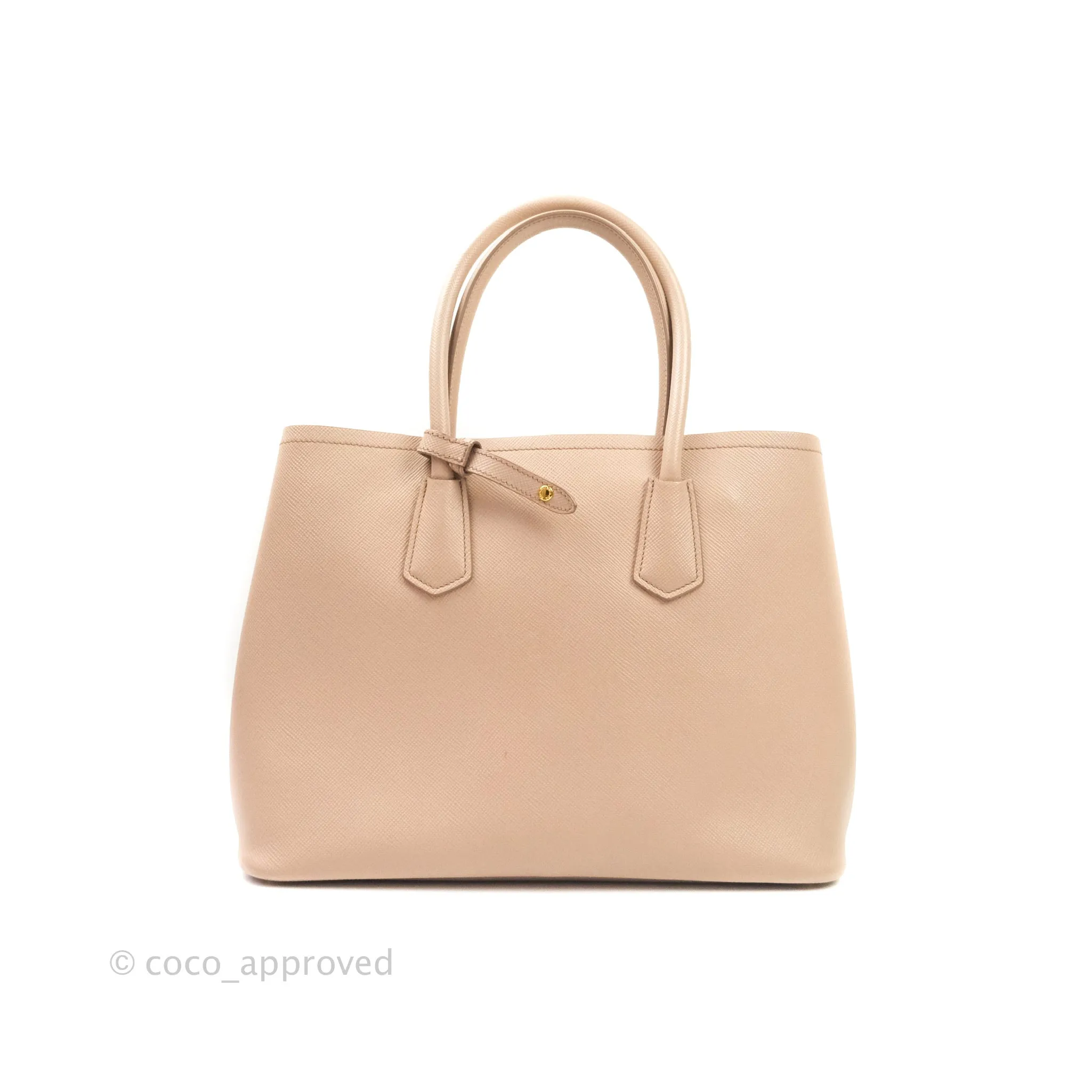 Prada Large Saffiano Cuir Double Prada Bag in Cameo/Rose Gold Hardware