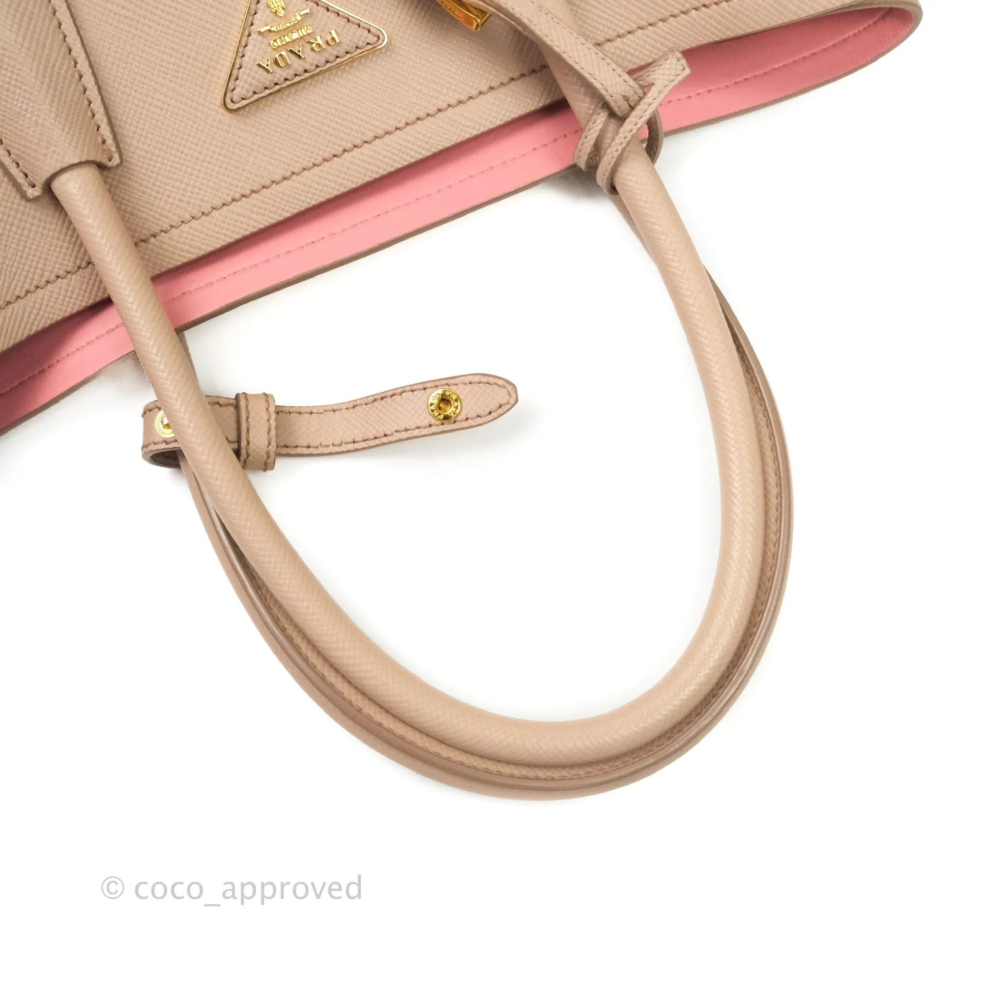 Prada Large Saffiano Cuir Double Prada Bag in Cameo/Rose Gold Hardware