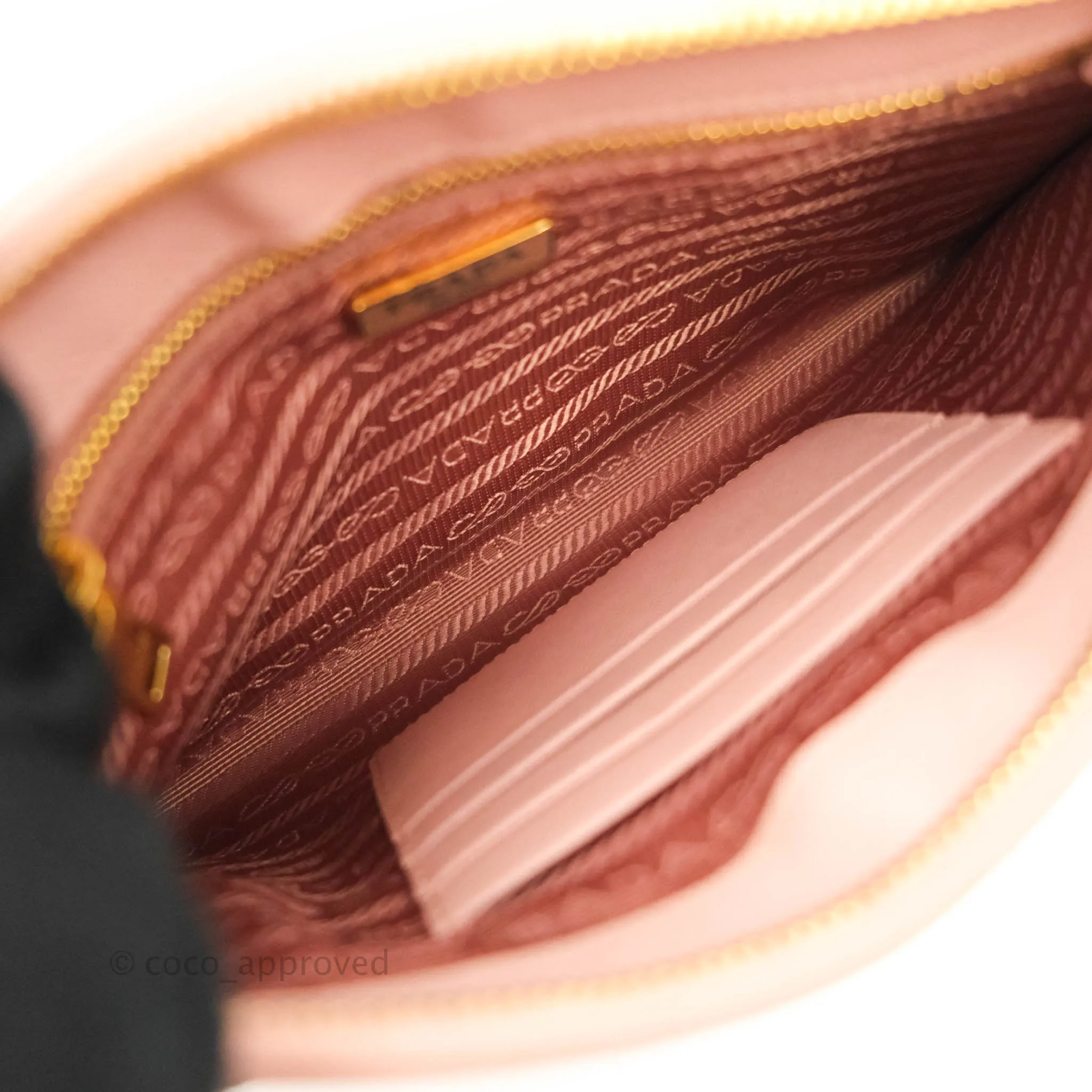 Prada Logo Clutch Bag Pink Gold Hardware