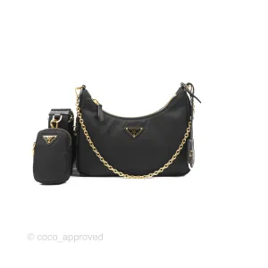 Prada Nylon Re-Edition 2005 Shoulder Bag Black Gold Hardware