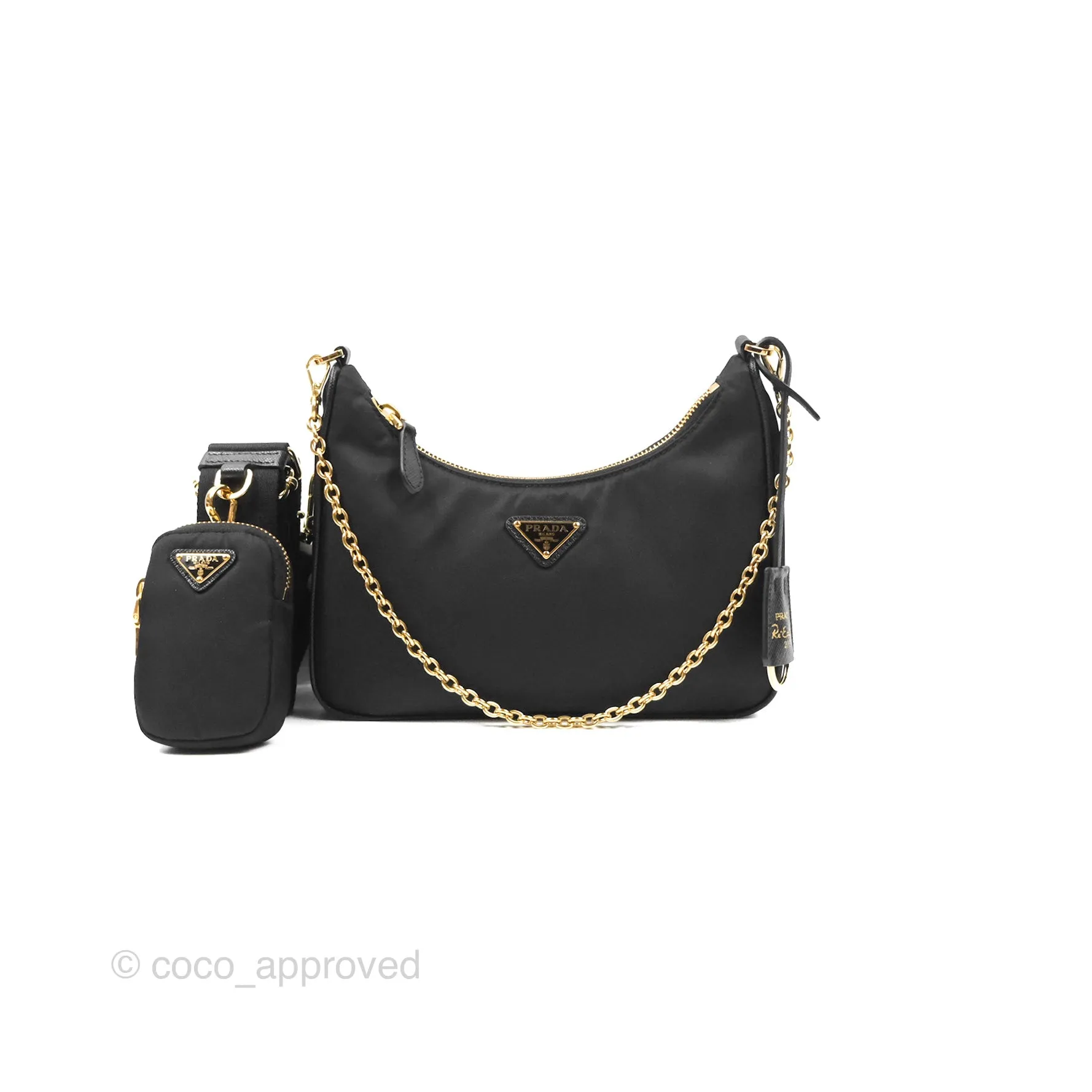 Prada Nylon Re-Edition 2005 Shoulder Bag Black Gold Hardware