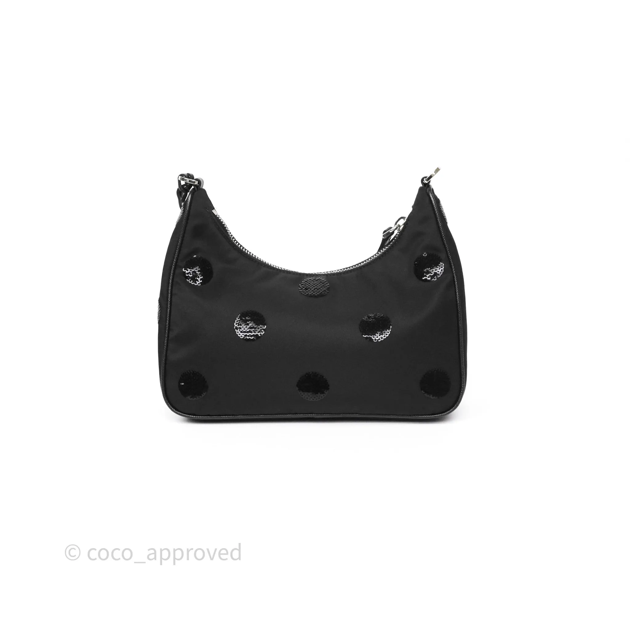 Prada Nylon Re-Edition 2005 Shoulder Bag Black Sequin Polka Dot