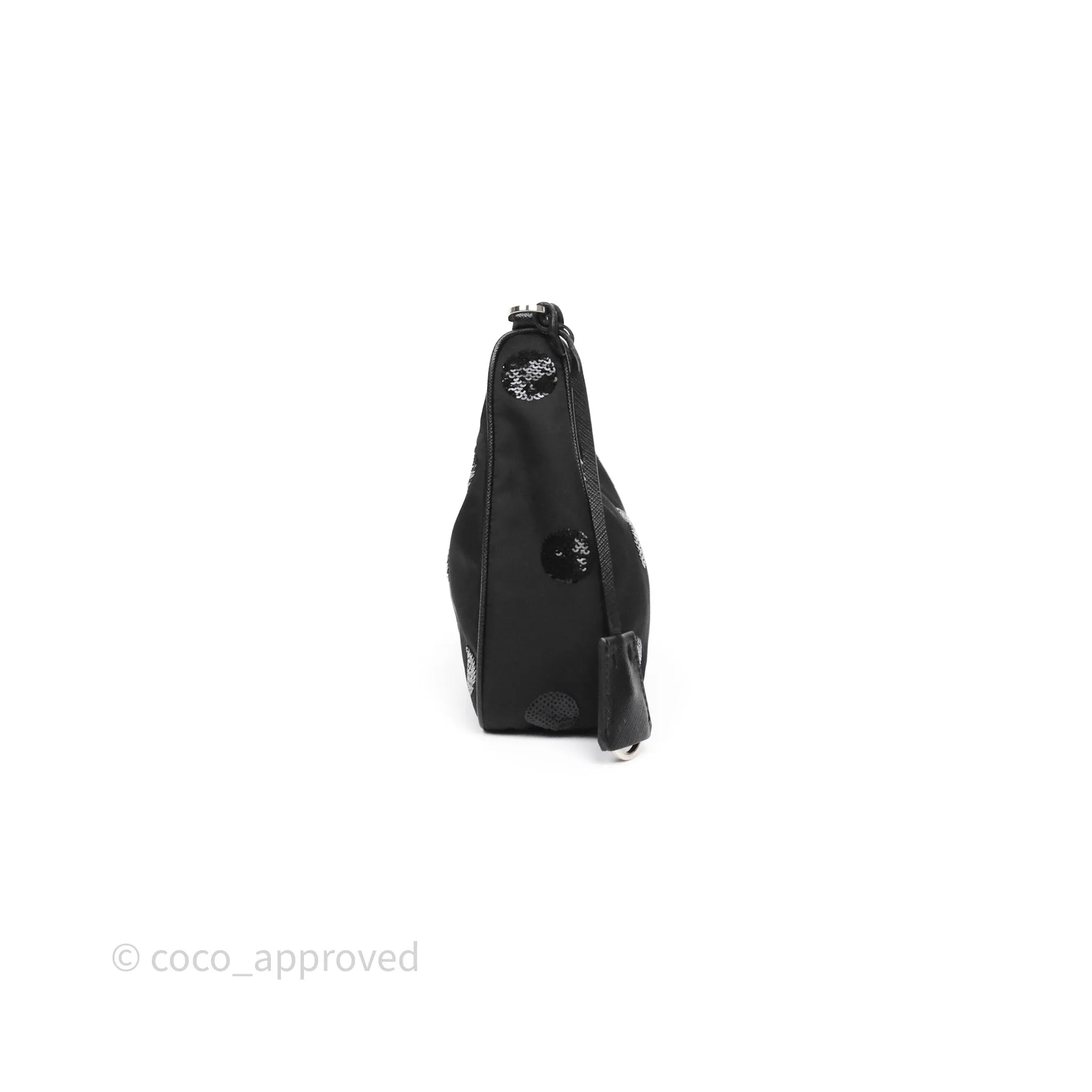 Prada Nylon Re-Edition 2005 Shoulder Bag Black Sequin Polka Dot
