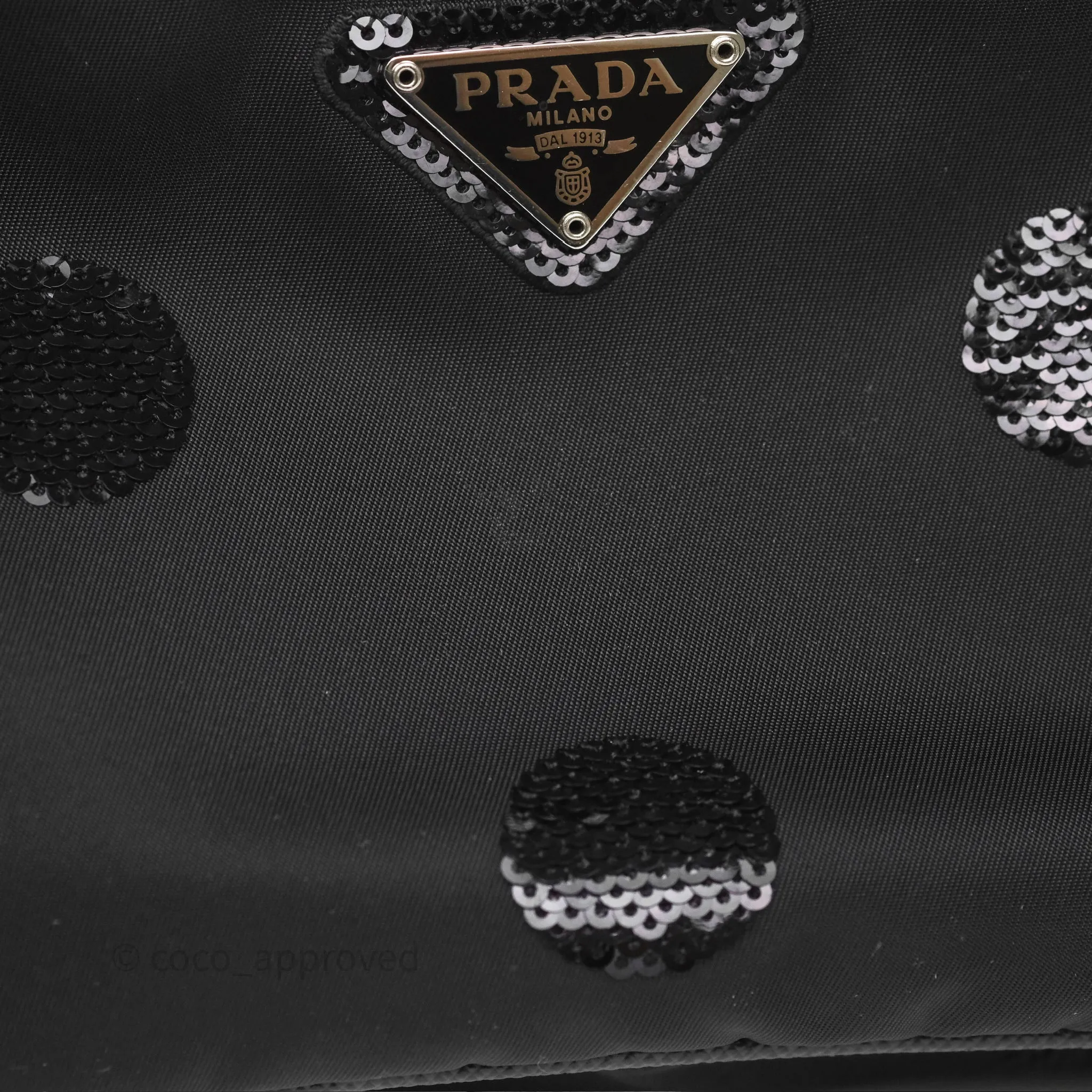 Prada Nylon Re-Edition 2005 Shoulder Bag Black Sequin Polka Dot