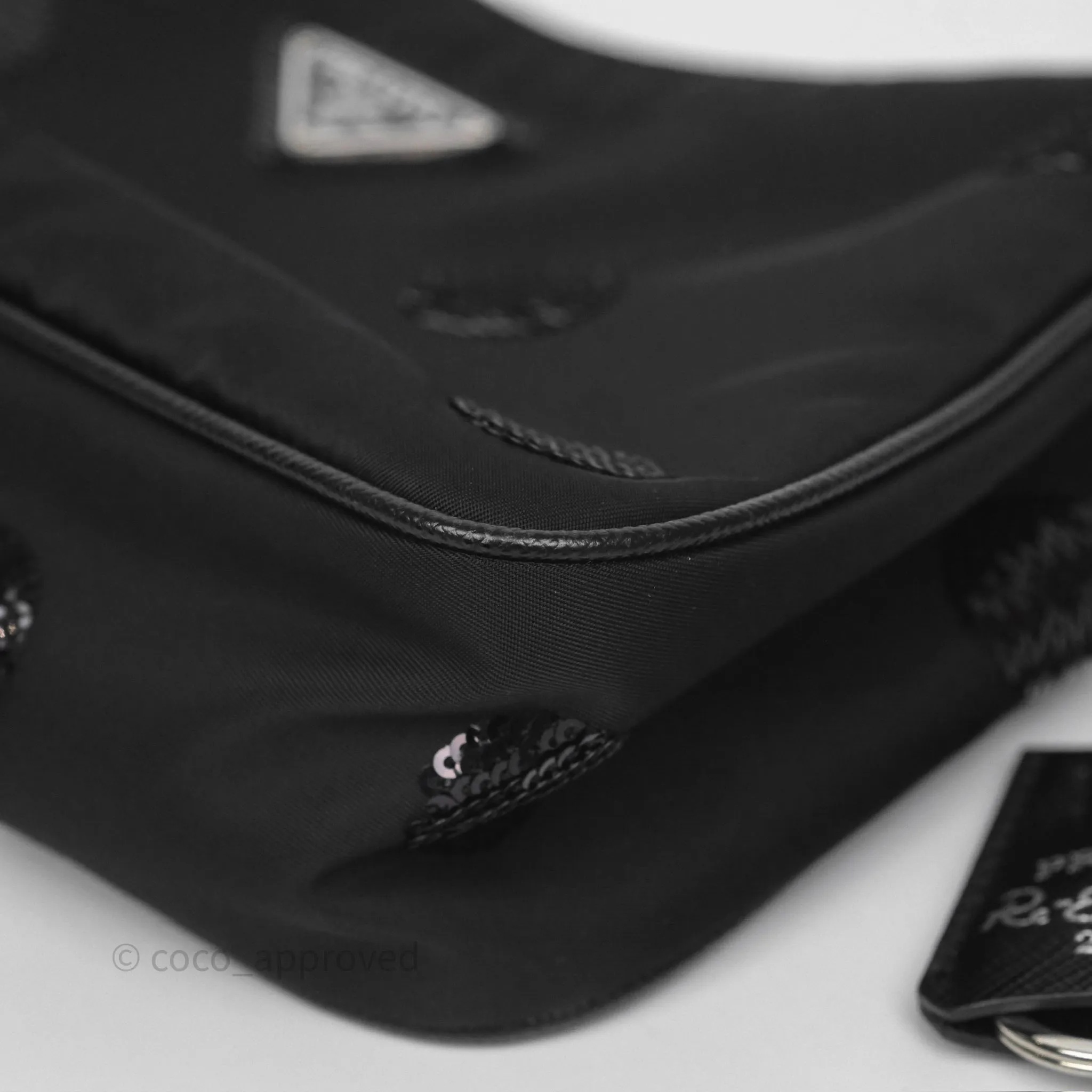 Prada Nylon Re-Edition 2005 Shoulder Bag Black Sequin Polka Dot