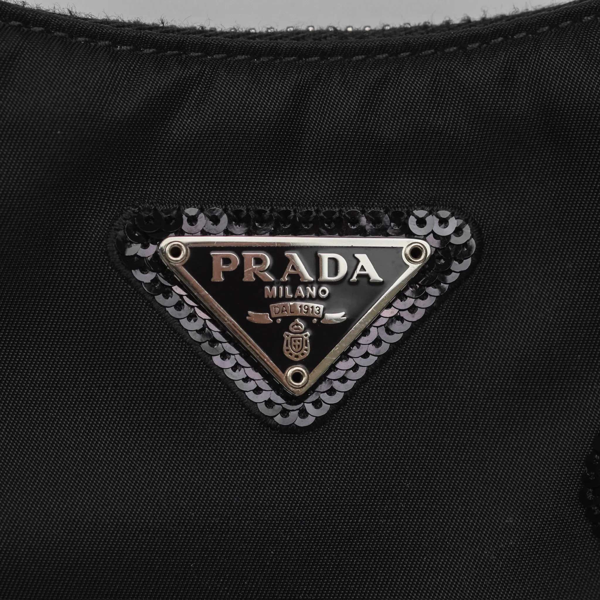 Prada Nylon Re-Edition 2005 Shoulder Bag Black Sequin Polka Dot