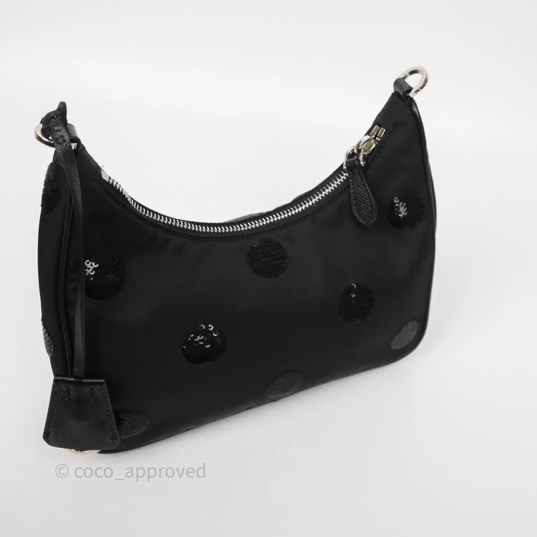 Prada Nylon Re-Edition 2005 Shoulder Bag Black Sequin Polka Dot