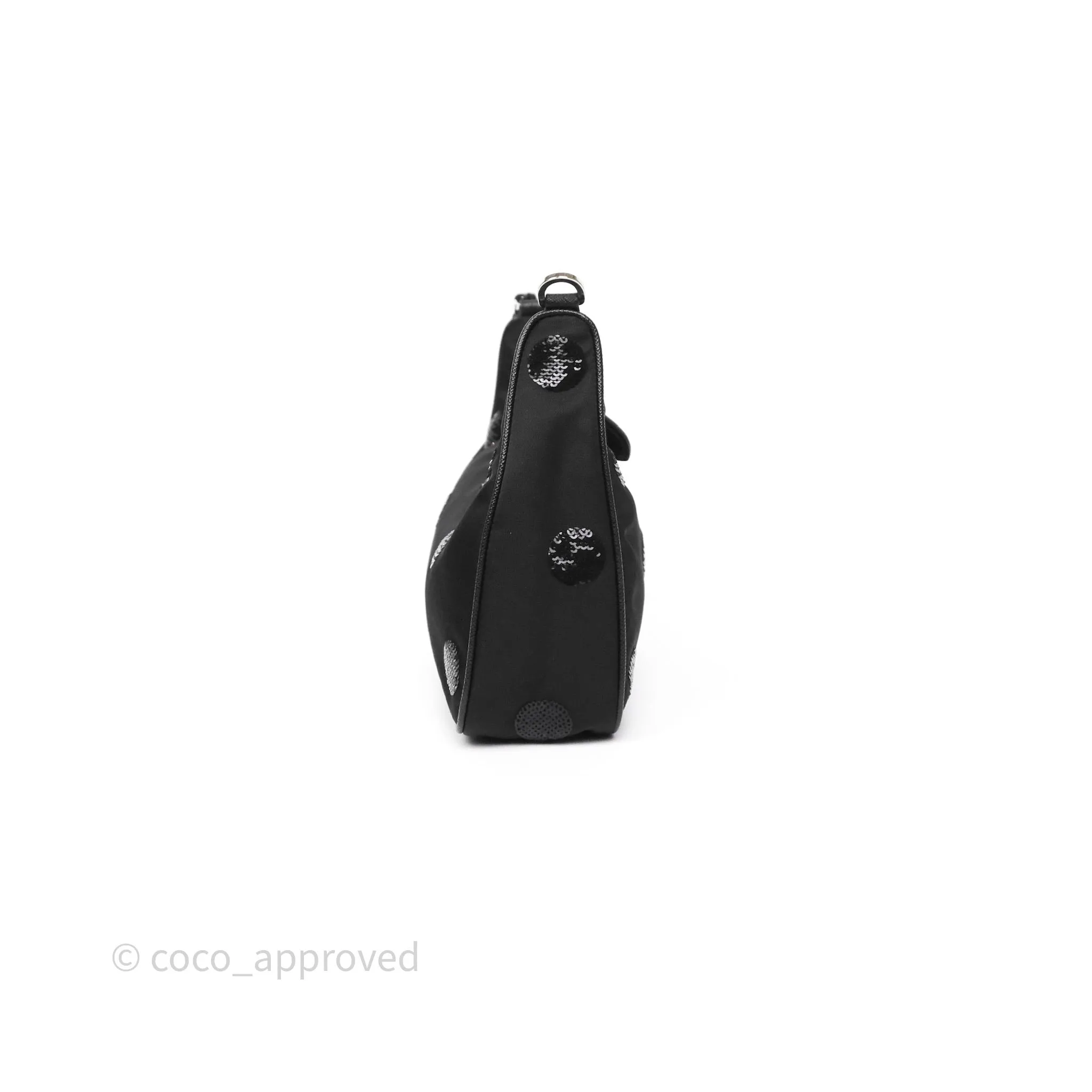 Prada Nylon Re-Edition 2005 Shoulder Bag Black Sequin Polka Dot
