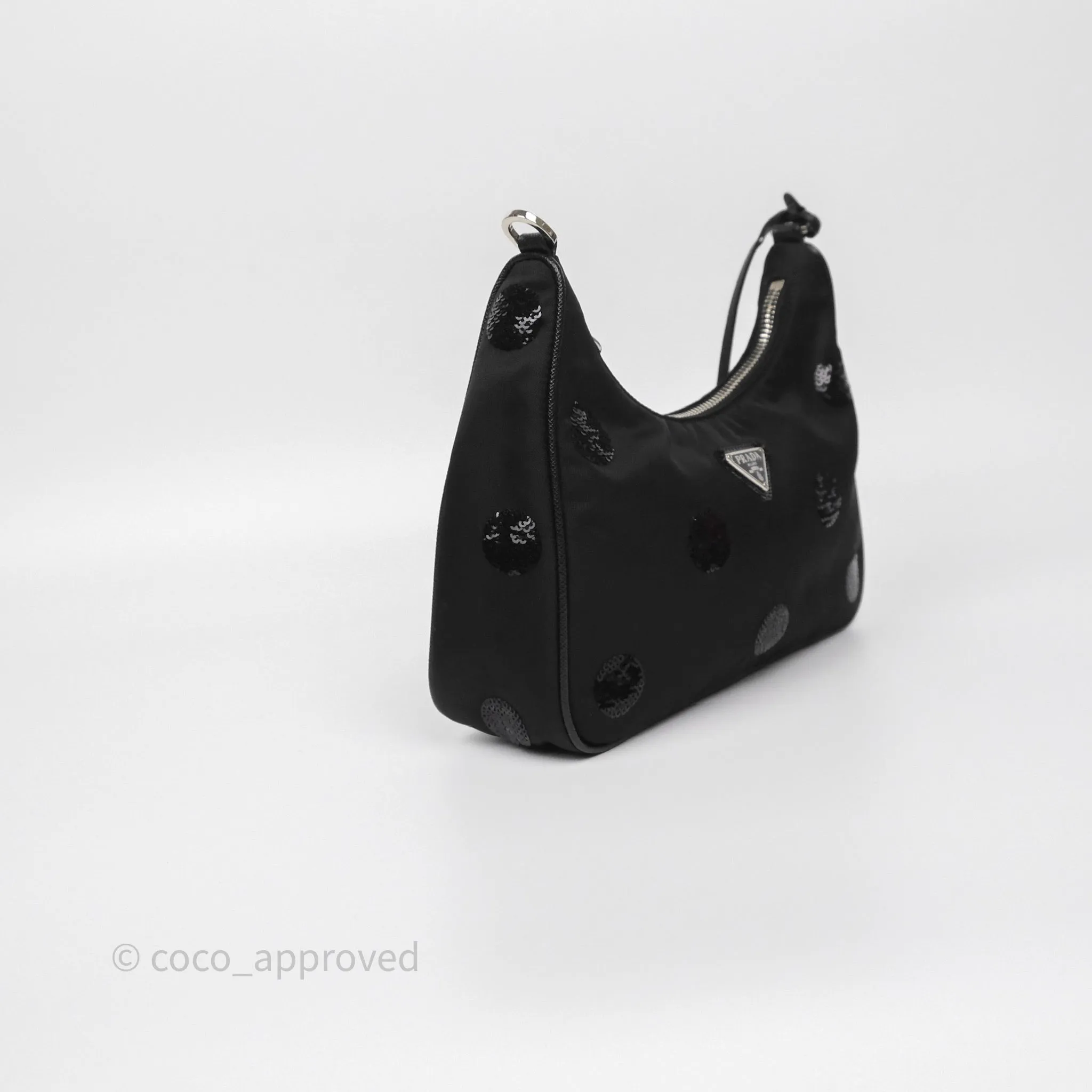 Prada Nylon Re-Edition 2005 Shoulder Bag Black Sequin Polka Dot