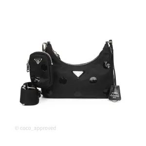 Prada Nylon Re-Edition 2005 Shoulder Bag Black Sequin Polka Dot