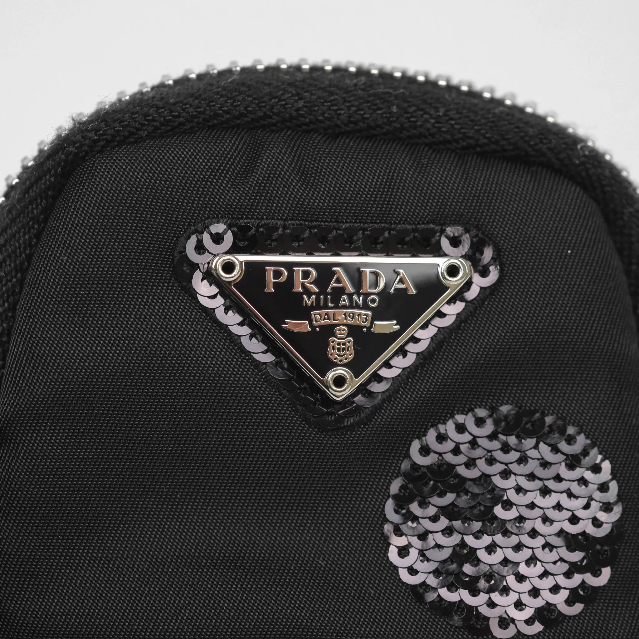Prada Nylon Re-Edition 2005 Shoulder Bag Black Sequin Polka Dot