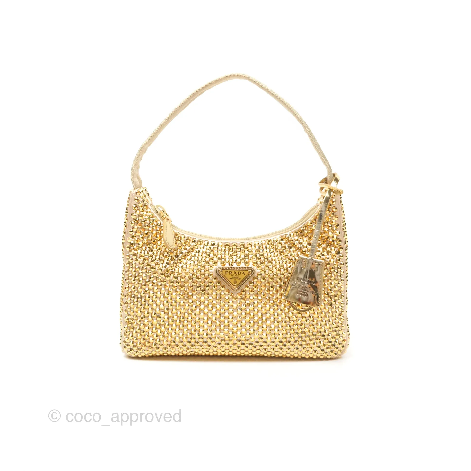 Prada Re-Edition 2000 Nylon Mini Bag Gold Crystal Embellished