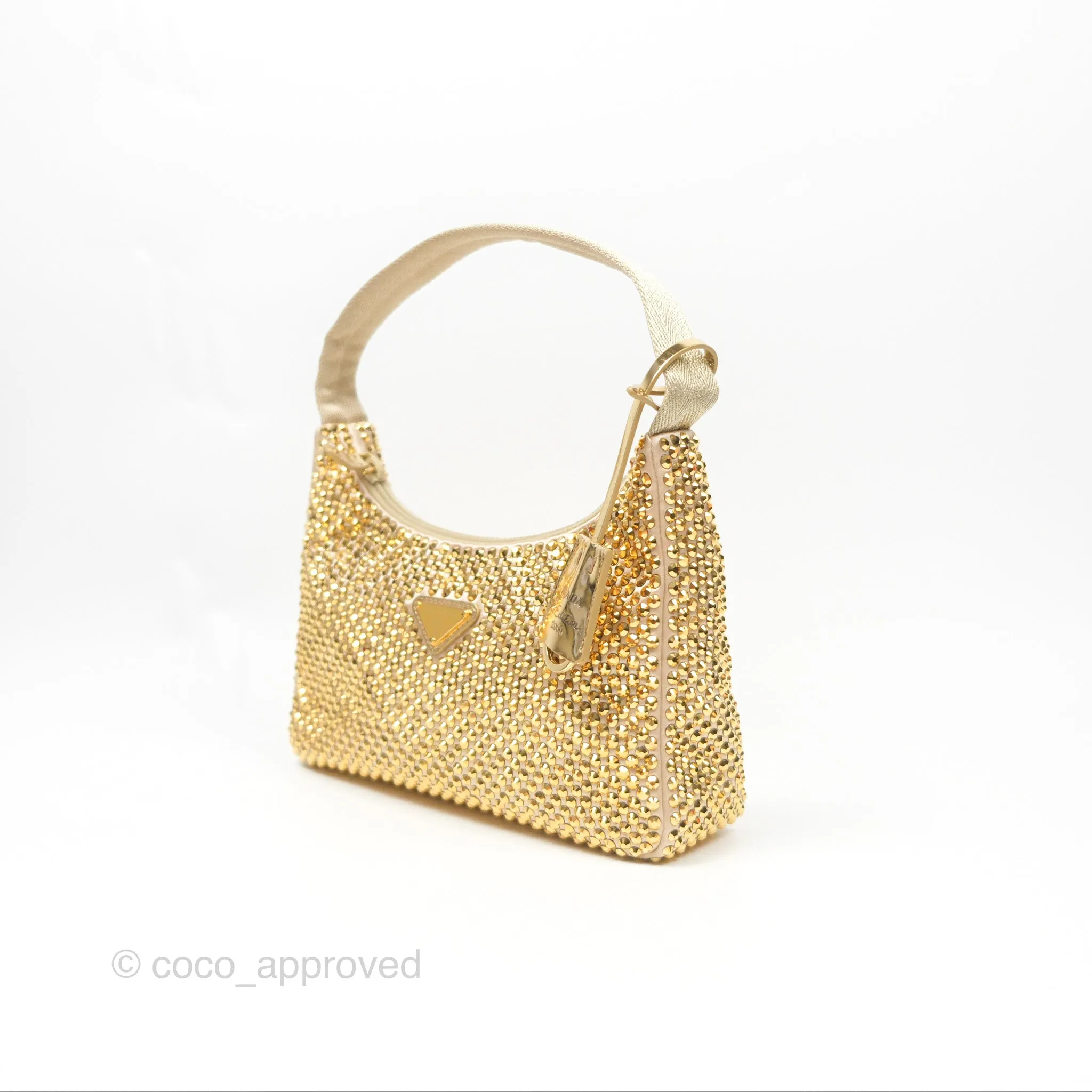Prada Re-Edition 2000 Nylon Mini Bag Gold Crystal Embellished