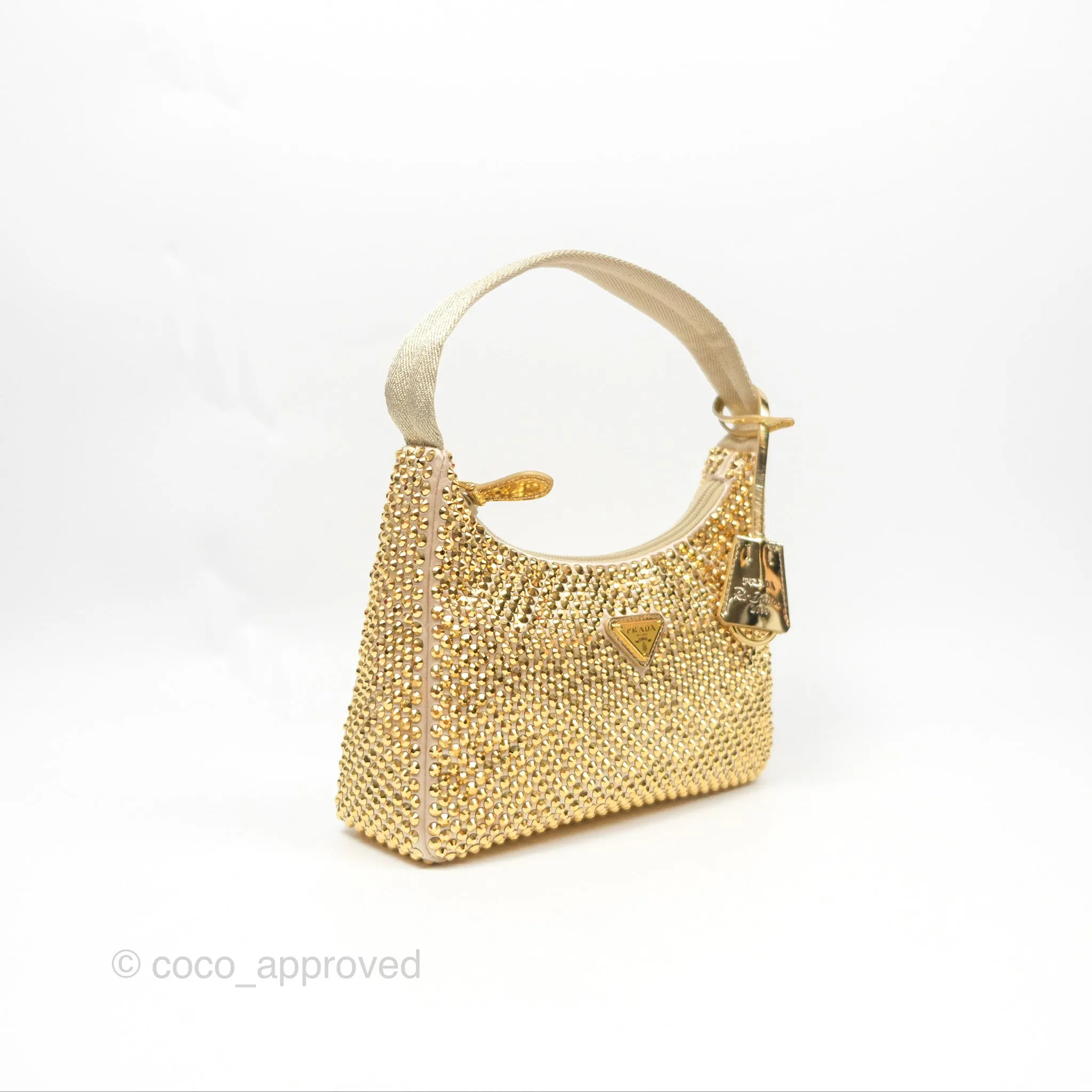 Prada Re-Edition 2000 Nylon Mini Bag Gold Crystal Embellished