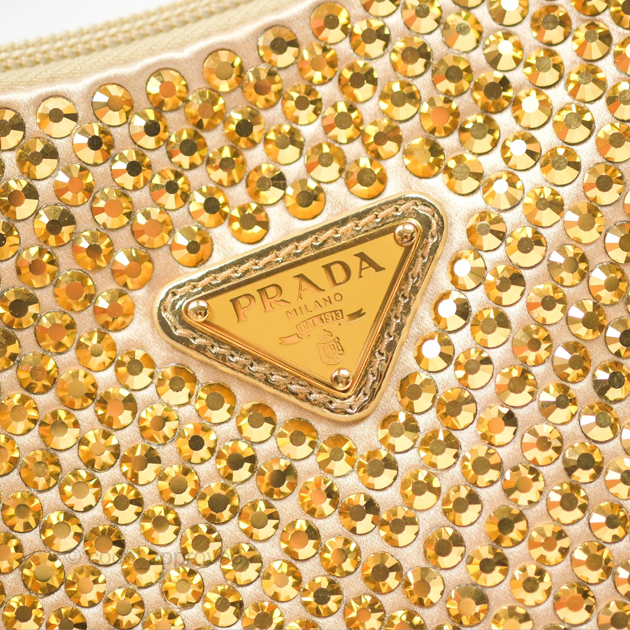 Prada Re-Edition 2000 Nylon Mini Bag Gold Crystal Embellished