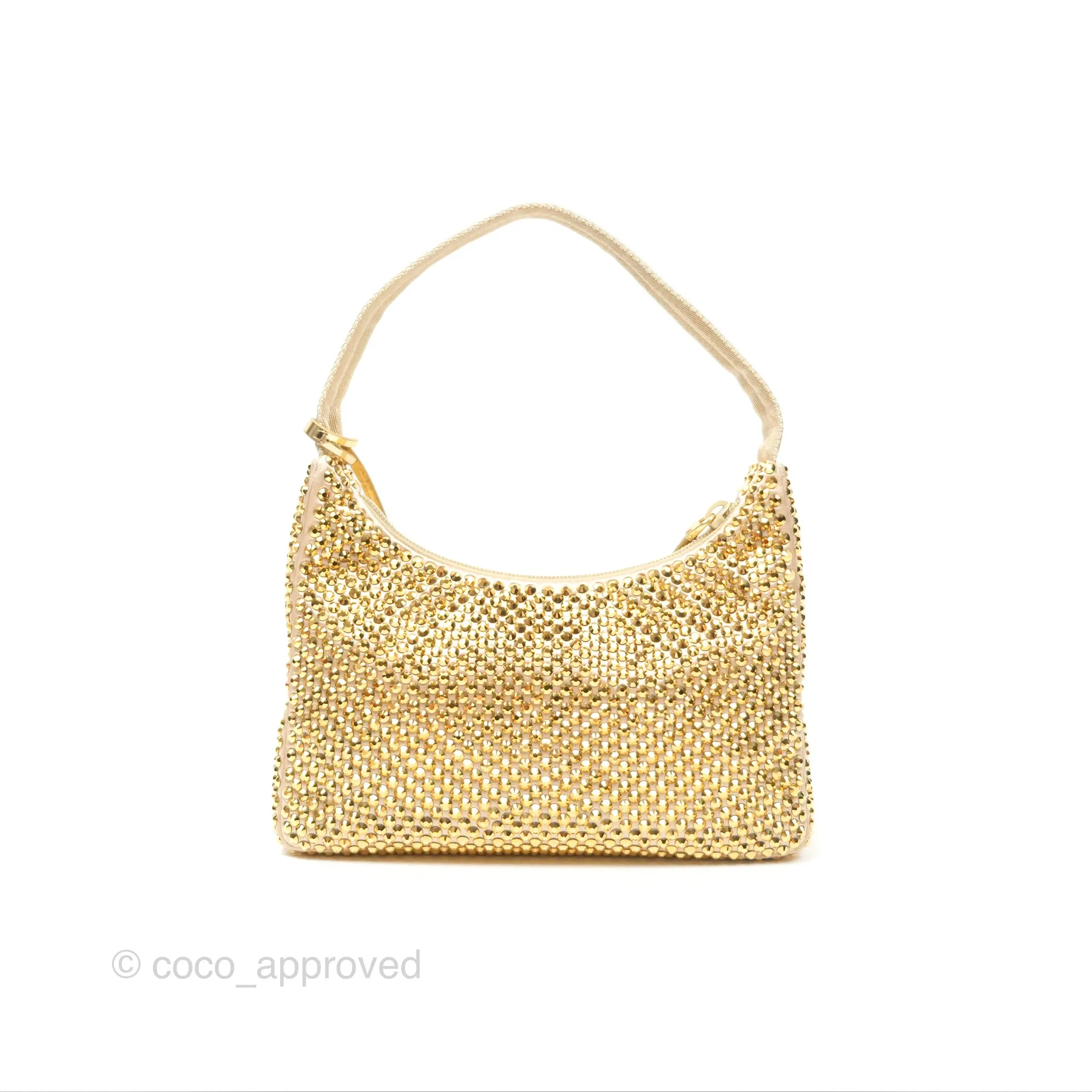 Prada Re-Edition 2000 Nylon Mini Bag Gold Crystal Embellished