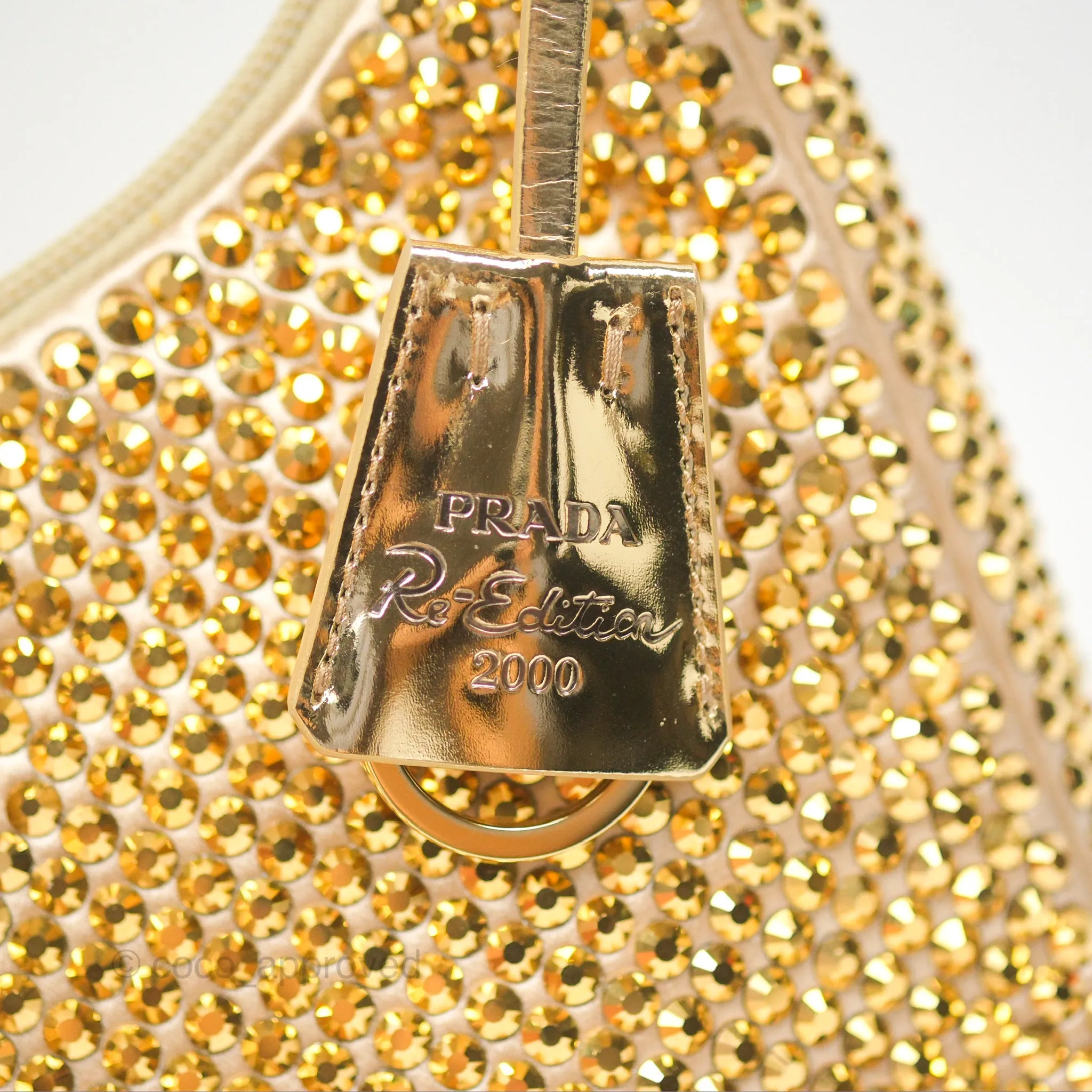 Prada Re-Edition 2000 Nylon Mini Bag Gold Crystal Embellished