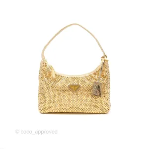 Prada Re-Edition 2000 Nylon Mini Bag Gold Crystal Embellished