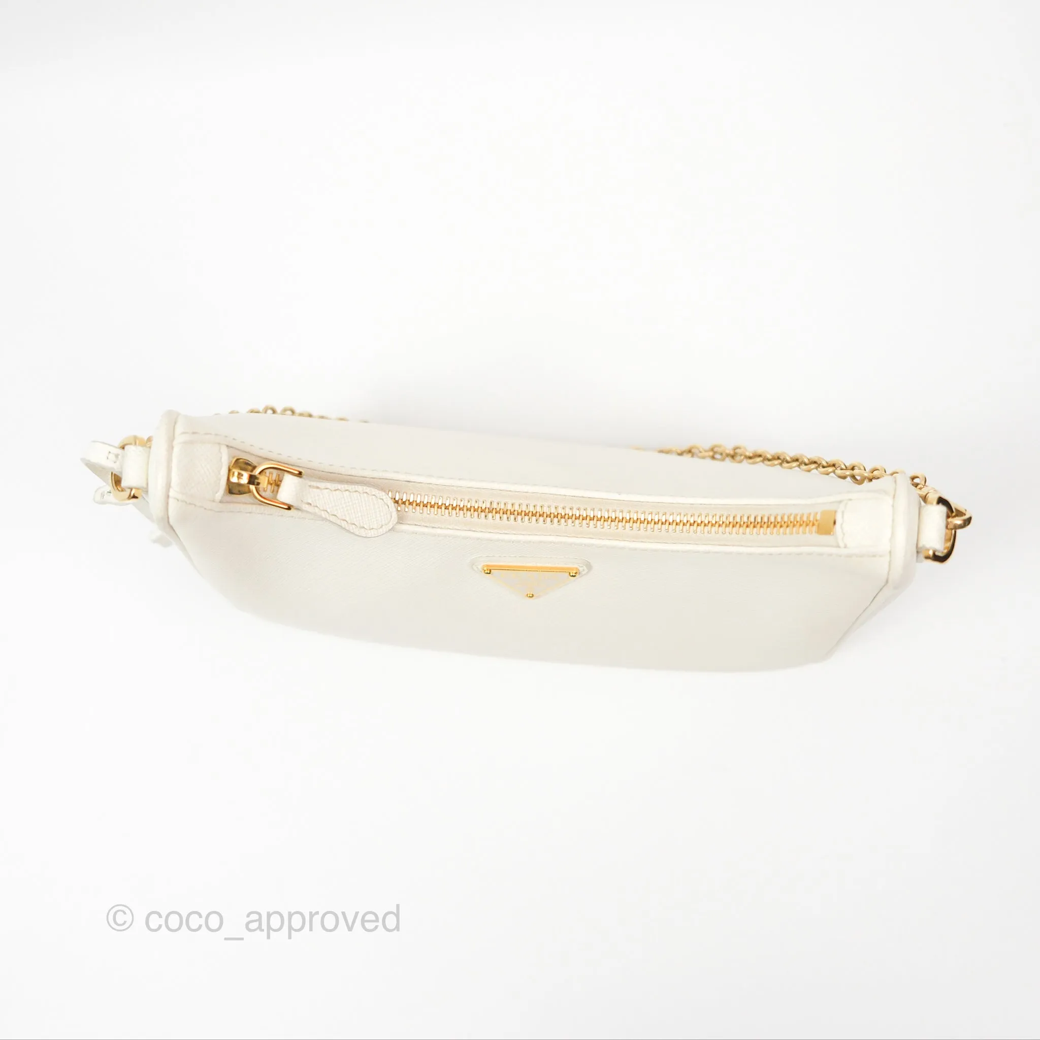 Prada Re-Edition 2005 Ivory White Saffiano Leather Bag Gold Hardware