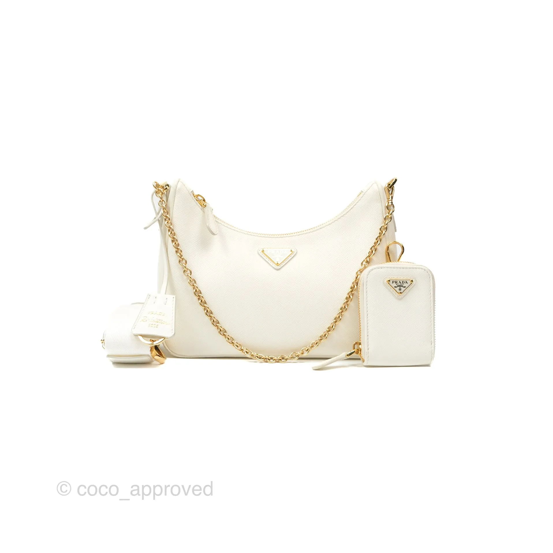 Prada Re-Edition 2005 Ivory White Saffiano Leather Bag Gold Hardware