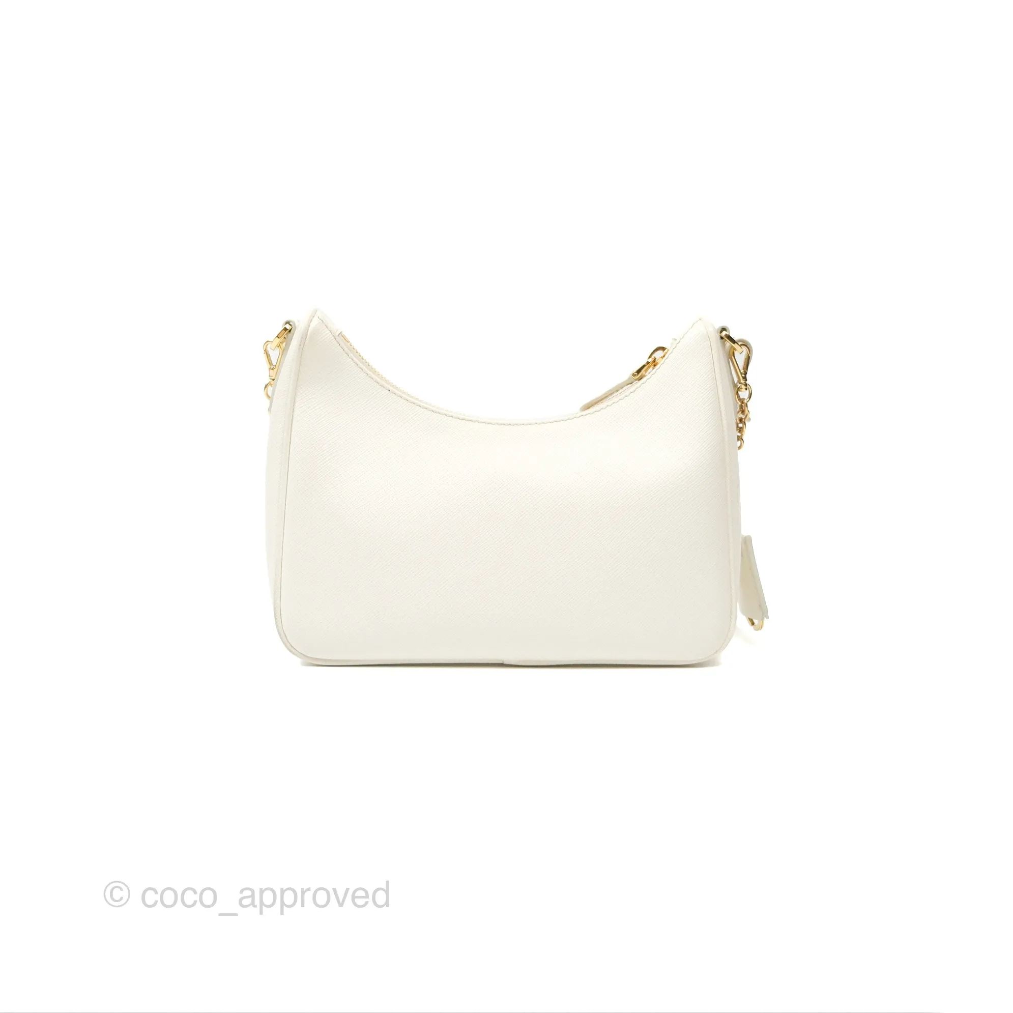 Prada Re-Edition 2005 Ivory White Saffiano Leather Bag Gold Hardware