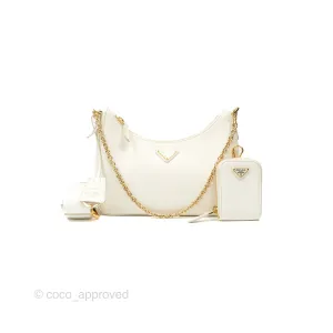 Prada Re-Edition 2005 Ivory White Saffiano Leather Bag Gold Hardware