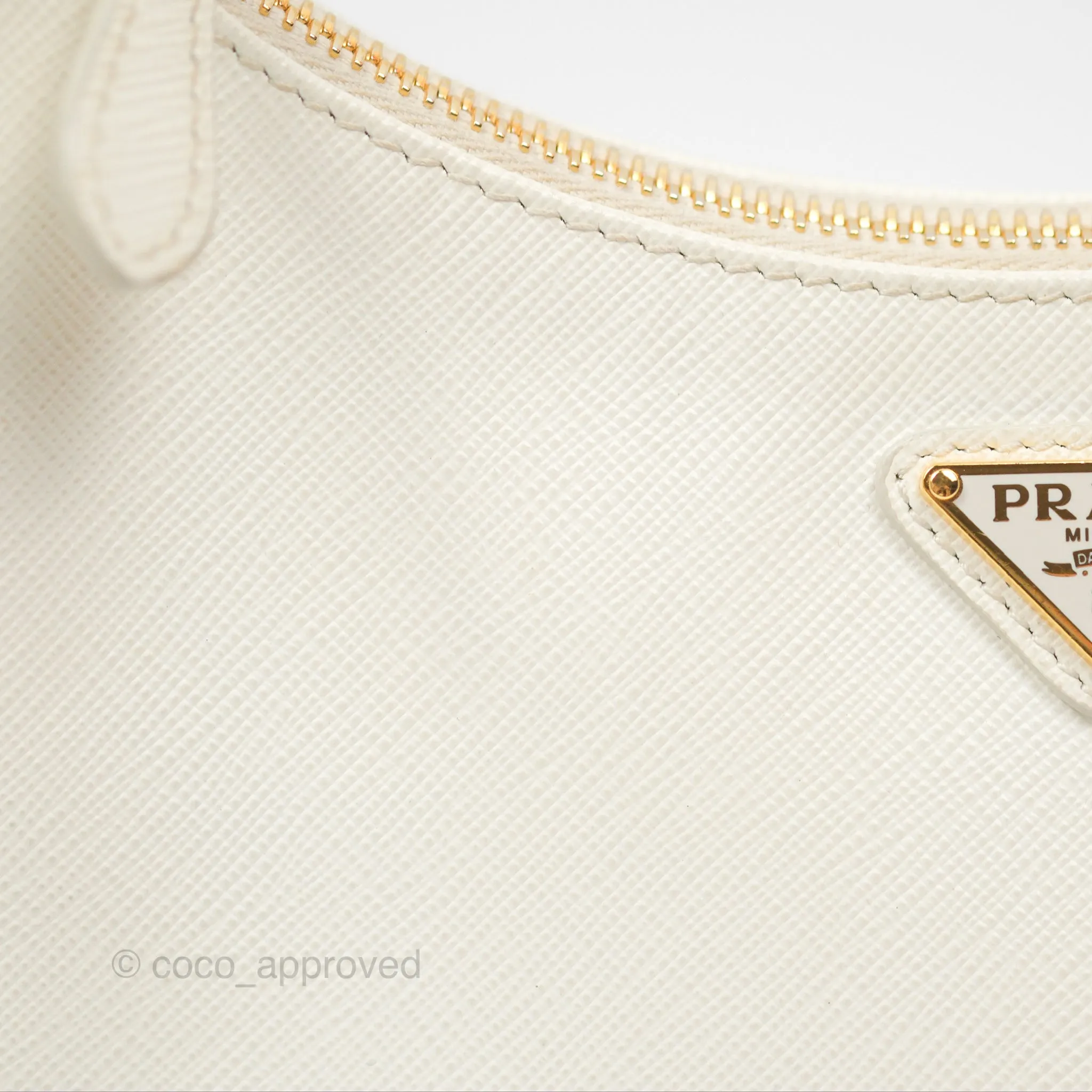 Prada Re-Edition 2005 Ivory White Saffiano Leather Bag Gold Hardware