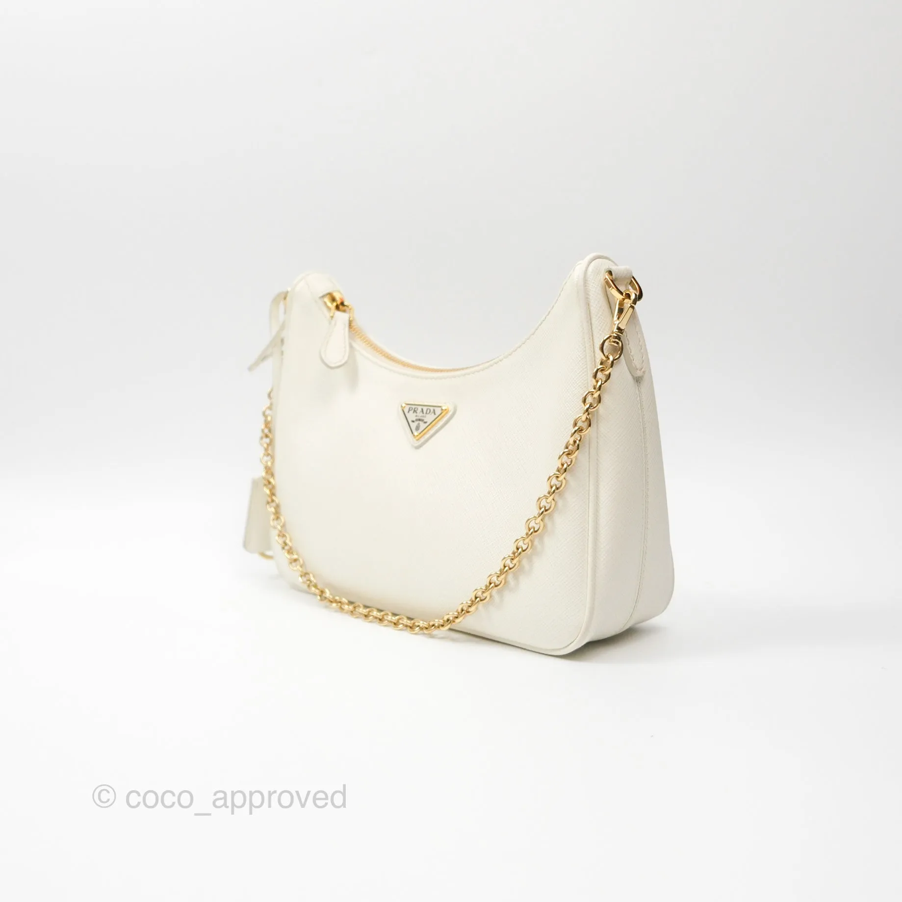 Prada Re-Edition 2005 Ivory White Saffiano Leather Bag Gold Hardware