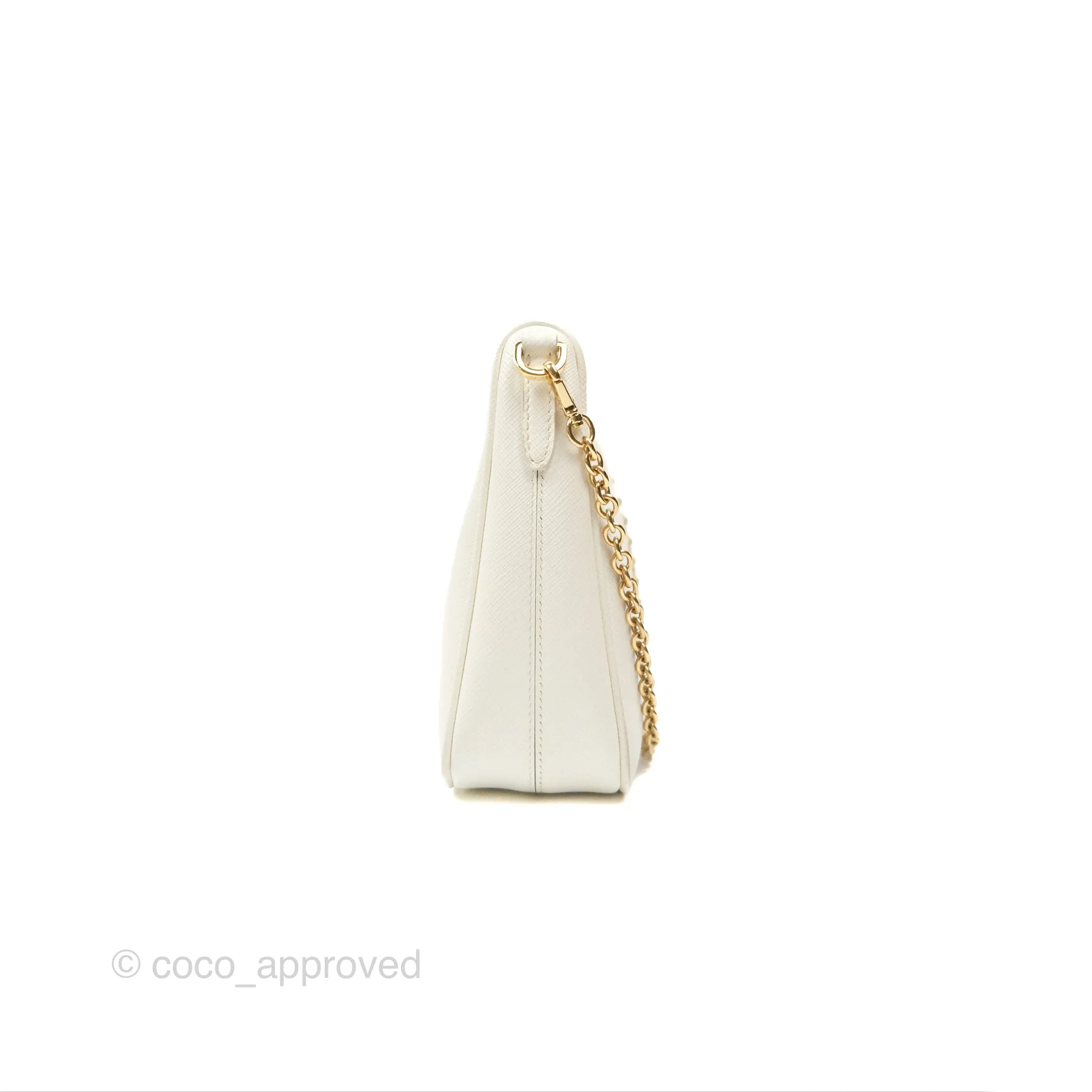 Prada Re-Edition 2005 Ivory White Saffiano Leather Bag Gold Hardware