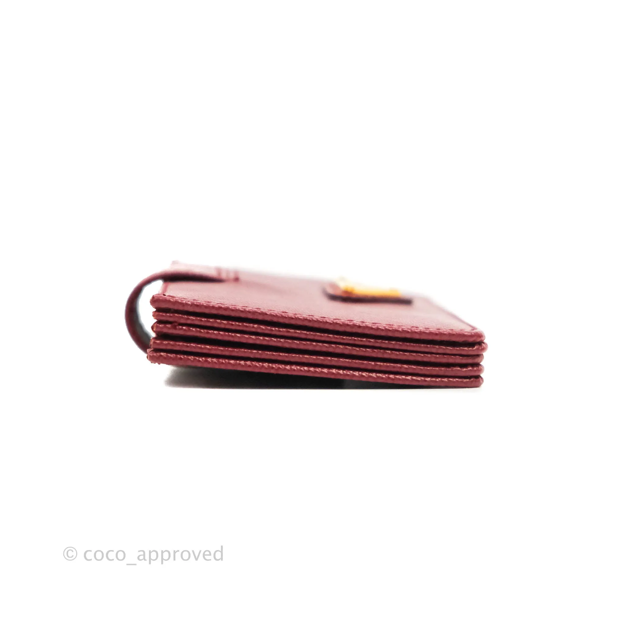 Prada Saffiano and Leather Card Holder Red Gold Hardware