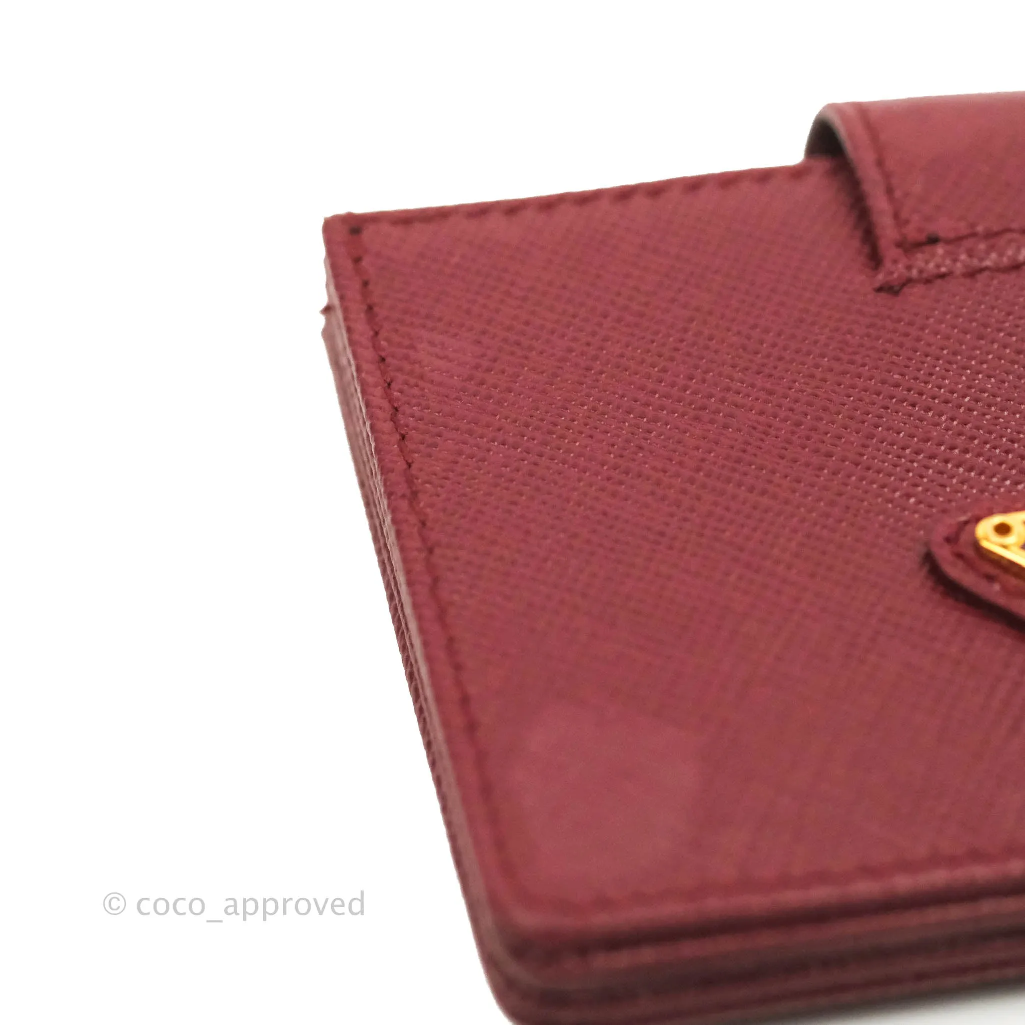 Prada Saffiano and Leather Card Holder Red Gold Hardware