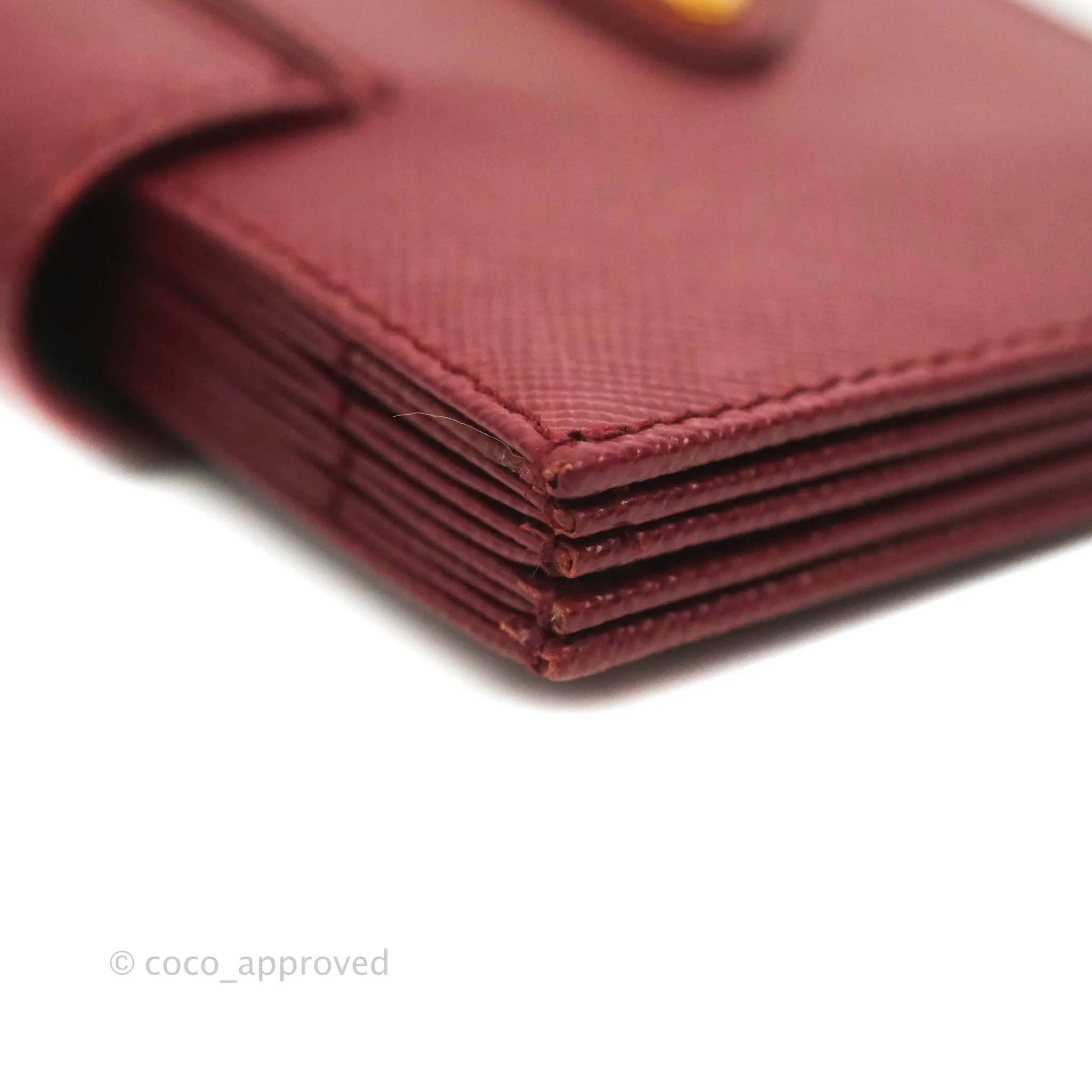 Prada Saffiano and Leather Card Holder Red Gold Hardware