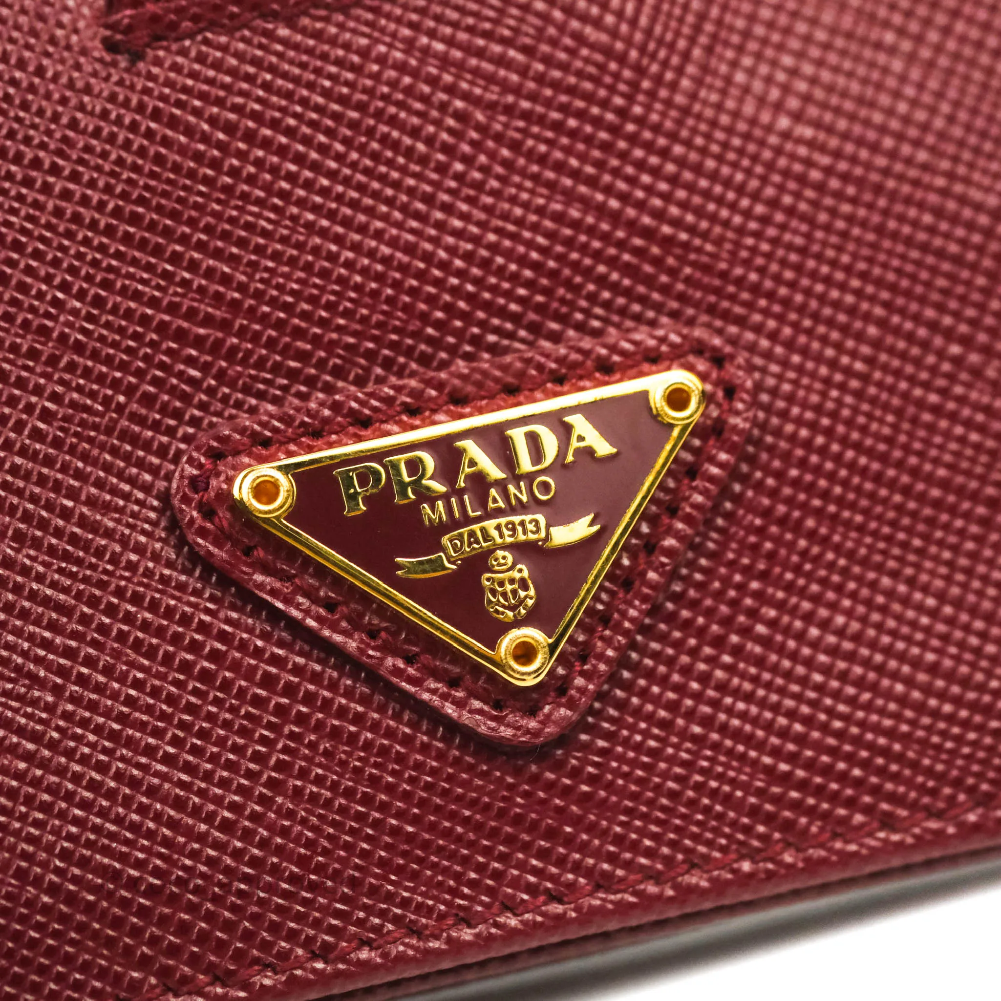 Prada Saffiano and Leather Card Holder Red Gold Hardware