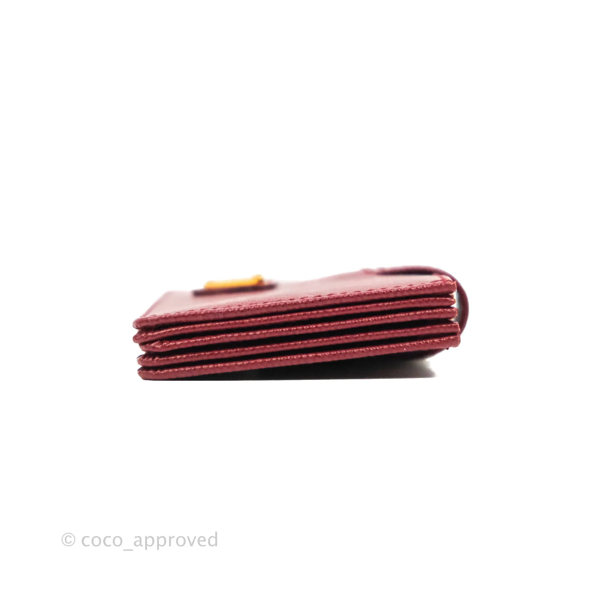 Prada Saffiano and Leather Card Holder Red Gold Hardware